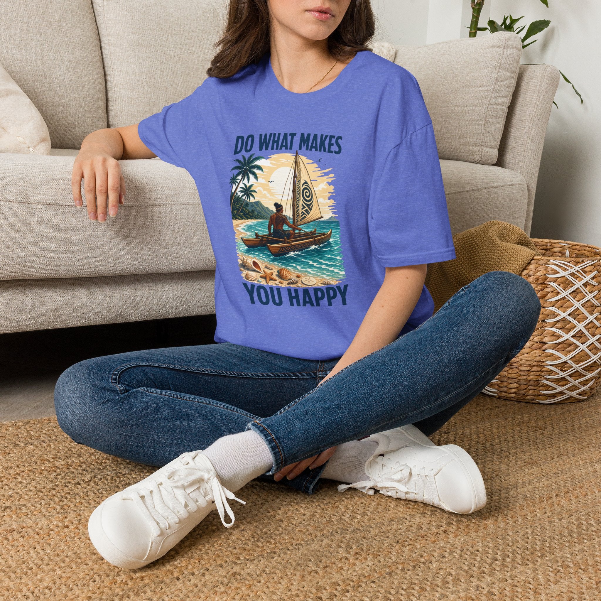 T-Shirt — "Do What Makes You Happy" Catamaran Sailboat Tropical Graphic Tee