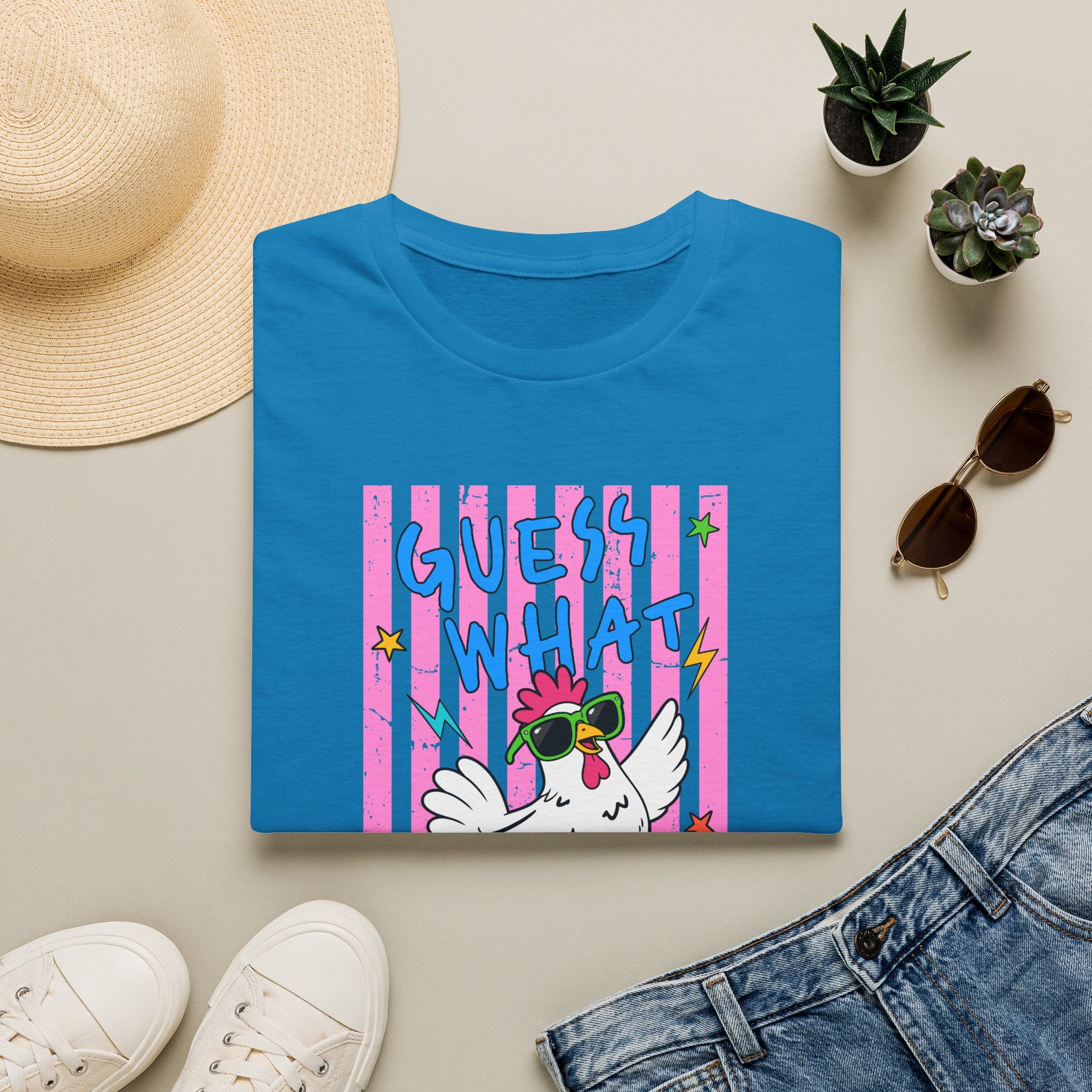 T-Shirt — "Guess What" Funny Sunglasses Chicken Graphic Tee