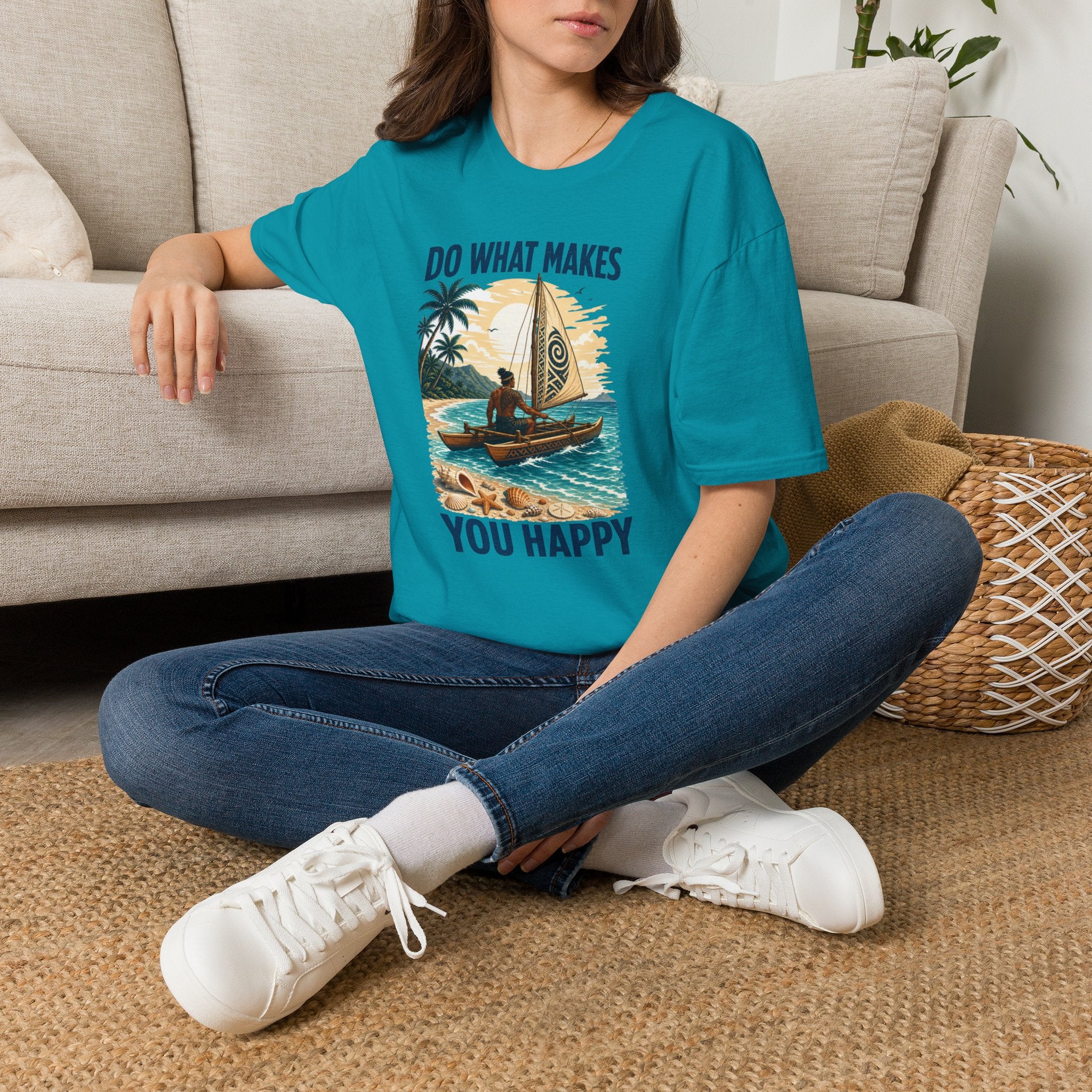 T-Shirt — "Do What Makes You Happy" Catamaran Sailboat Tropical Graphic Tee