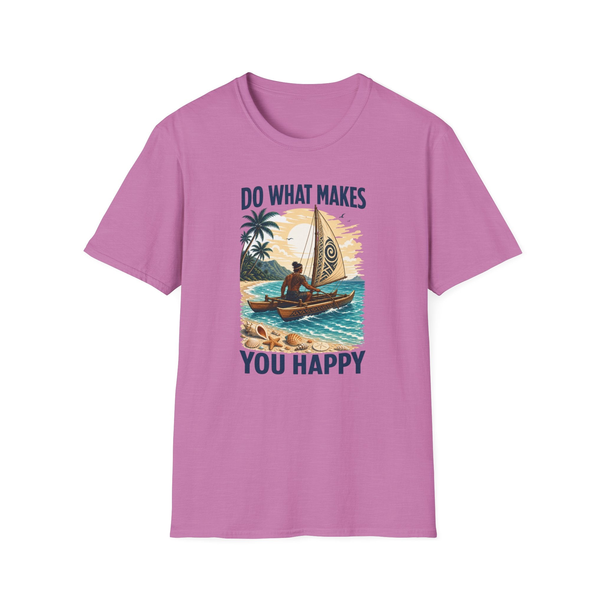T-Shirt — "Do What Makes You Happy" Catamaran Sailboat Tropical Graphic Tee