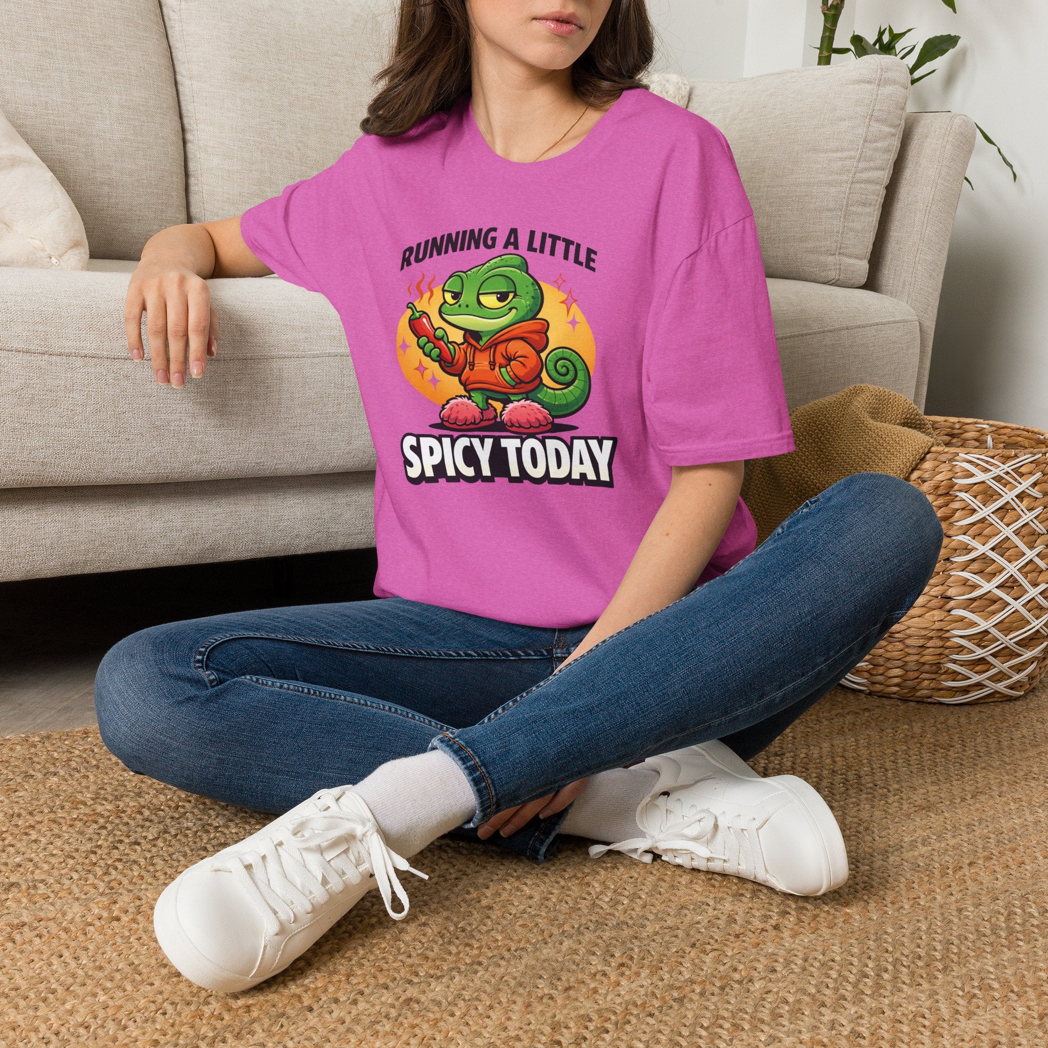 T-Shirt — "Running a Little Spicy Today" Cute Chameleon Graphic Tee