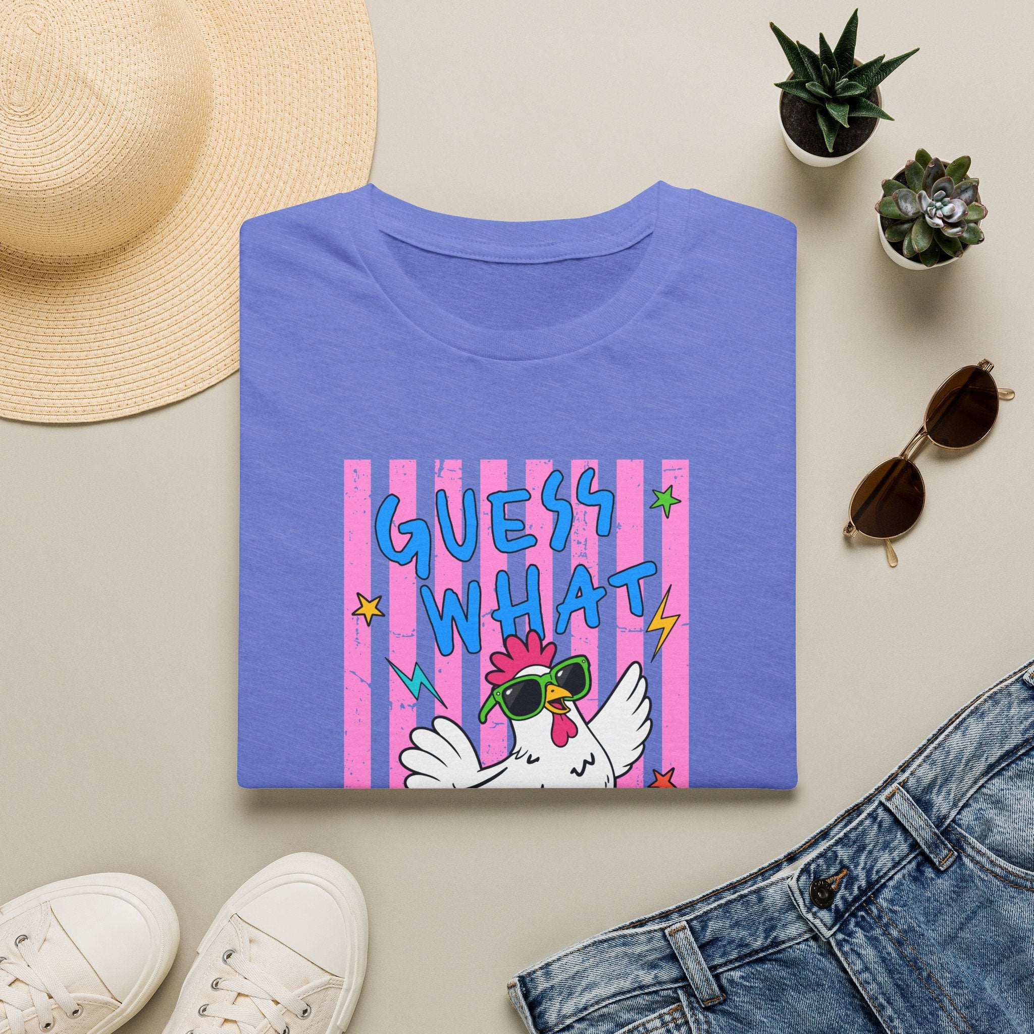 T-Shirt — "Guess What" Funny Sunglasses Chicken Graphic Tee