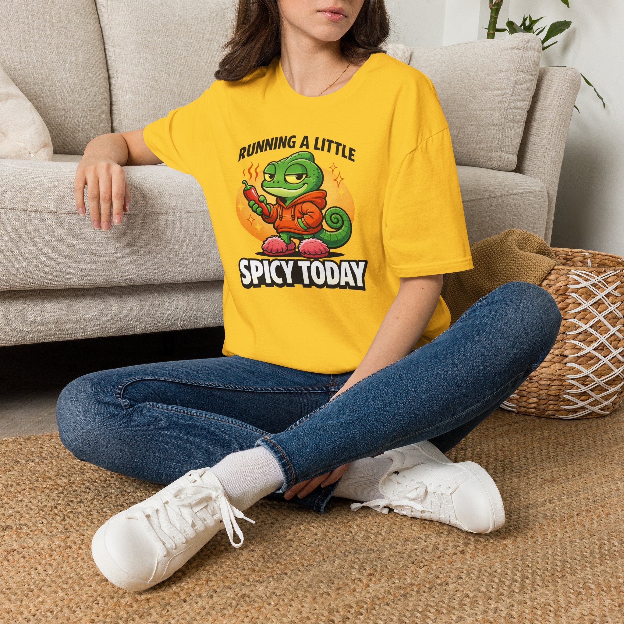 T-Shirt — "Running a Little Spicy Today" Cute Chameleon Graphic Tee