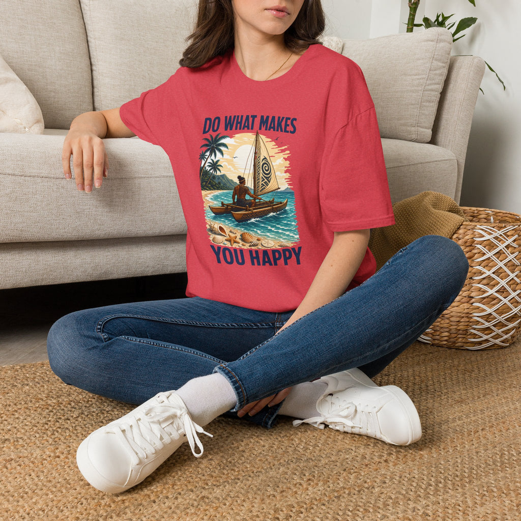 T-Shirt — "Do What Makes You Happy" Catamaran Sailboat Tropical Graphic Tee