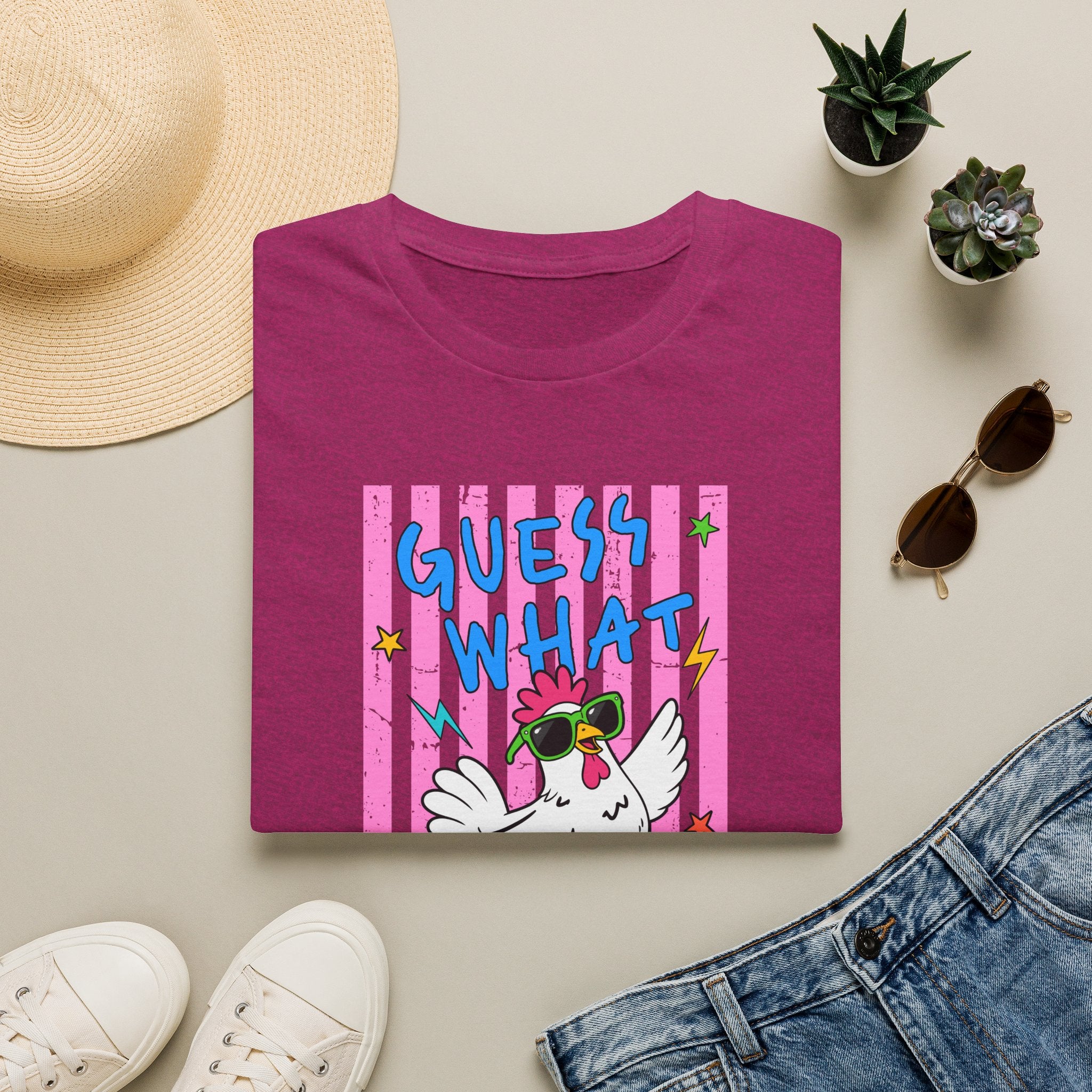 T-Shirt — "Guess What" Funny Sunglasses Chicken Graphic Tee