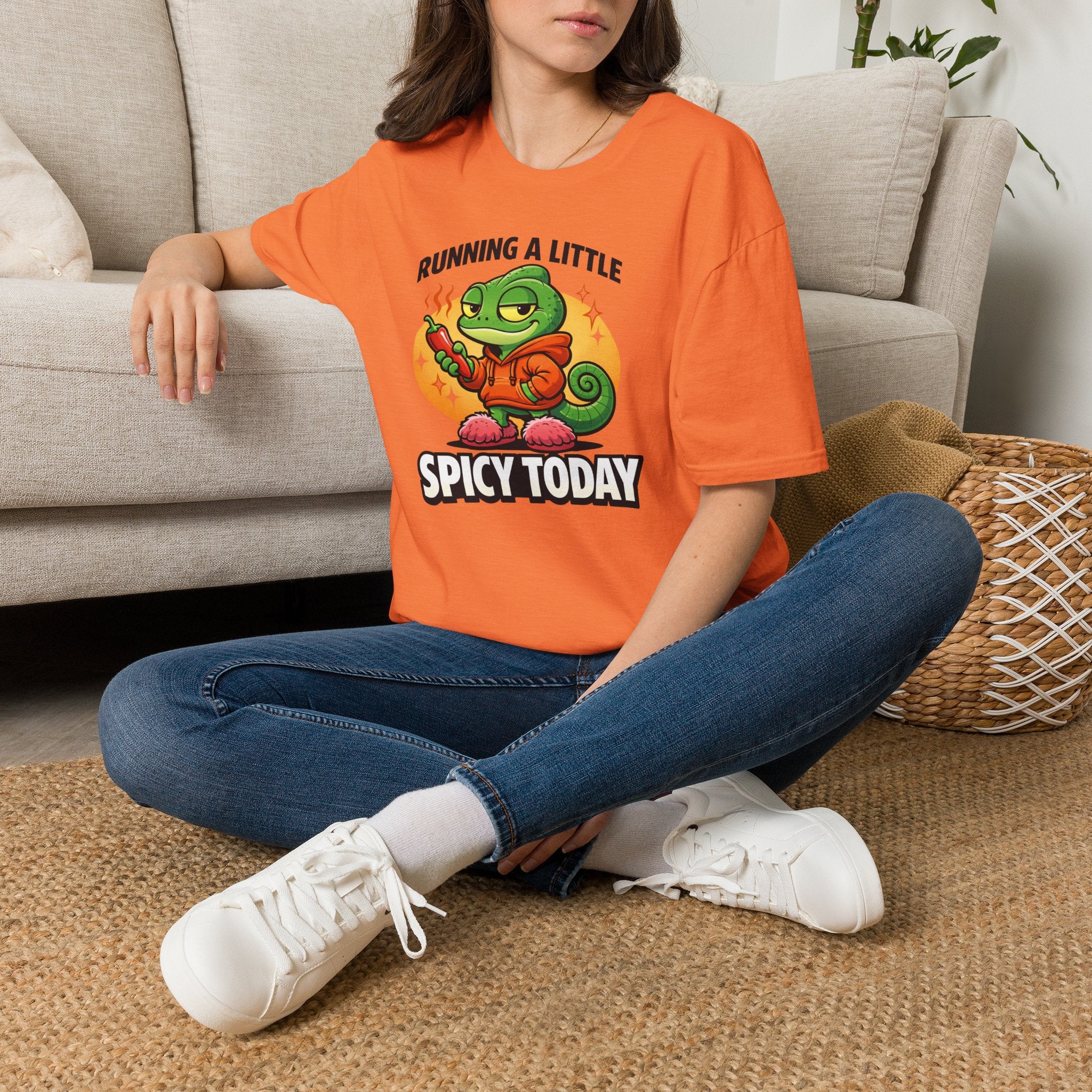 T-Shirt — "Running a Little Spicy Today" Cute Chameleon Graphic Tee