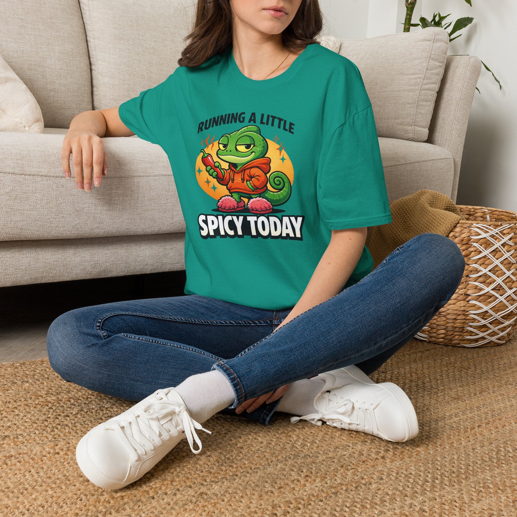 T-Shirt — "Running a Little Spicy Today" Cute Chameleon Graphic Tee