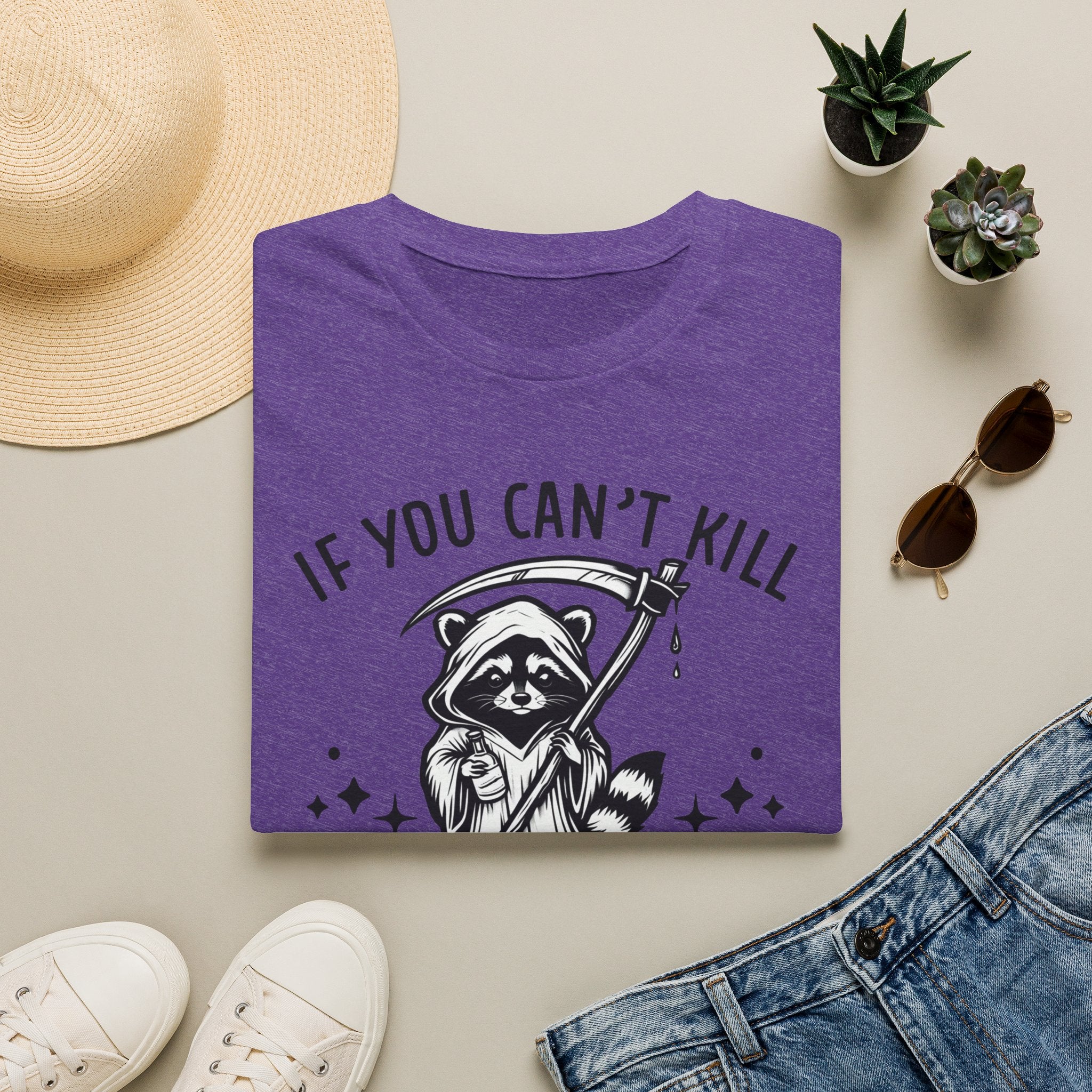If You Can’t Kill Raccoon Tee — Funny Grim Reaper Graphic T-Shirt