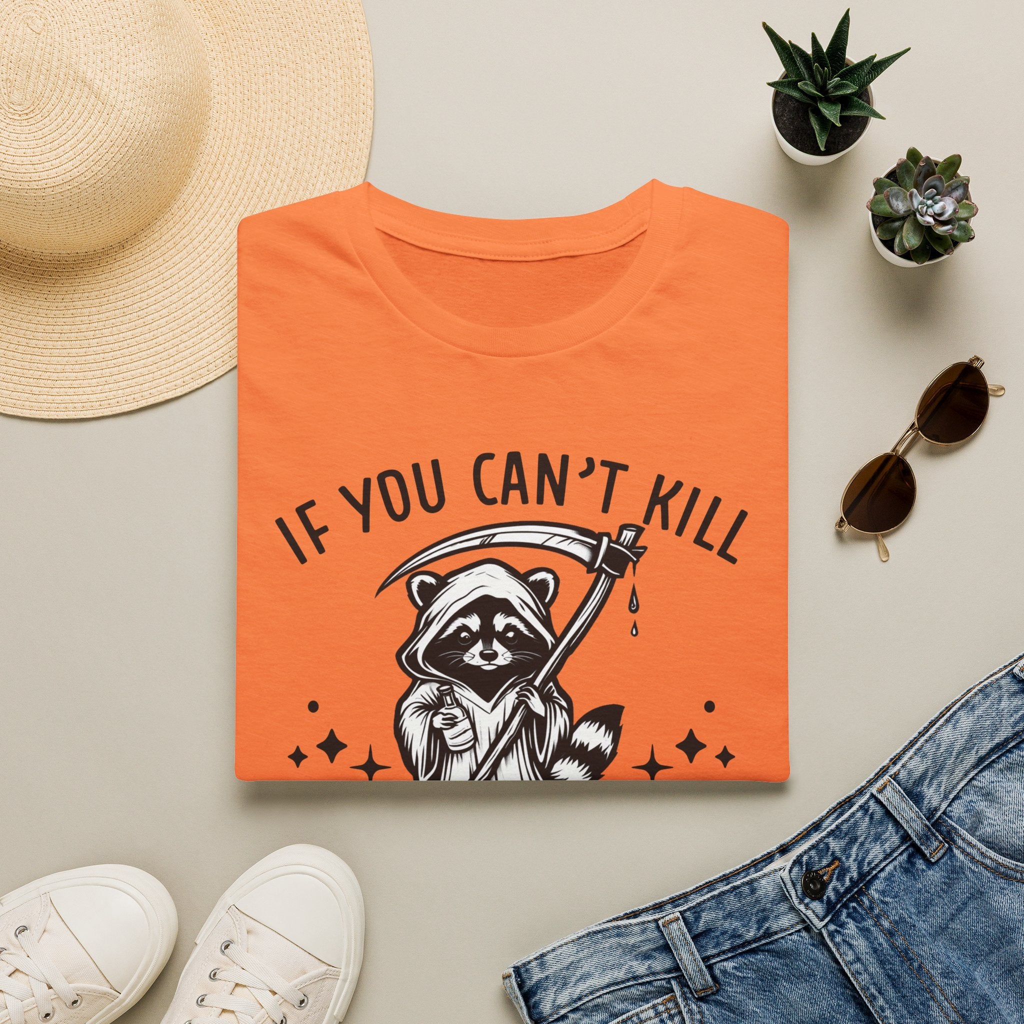 If You Can’t Kill Raccoon Tee — Funny Grim Reaper Graphic T-Shirt