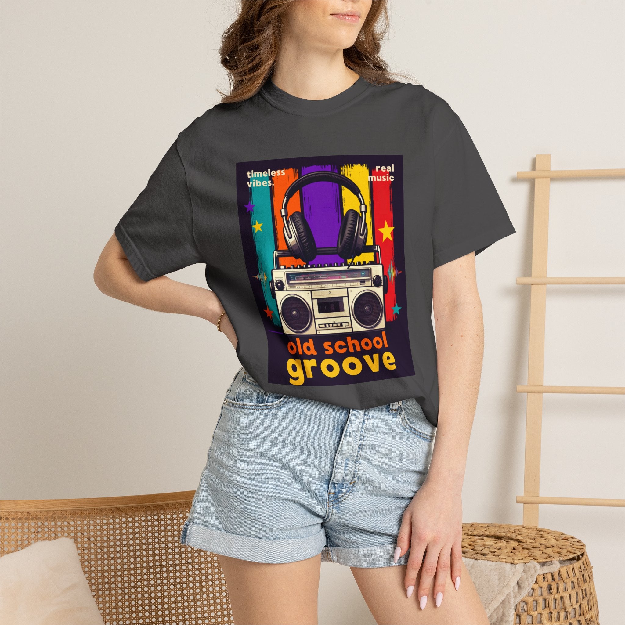 Old School Groove T-Shirt — Retro Boombox & Headphones Vintage Music Tee 80s 90s nostalgia