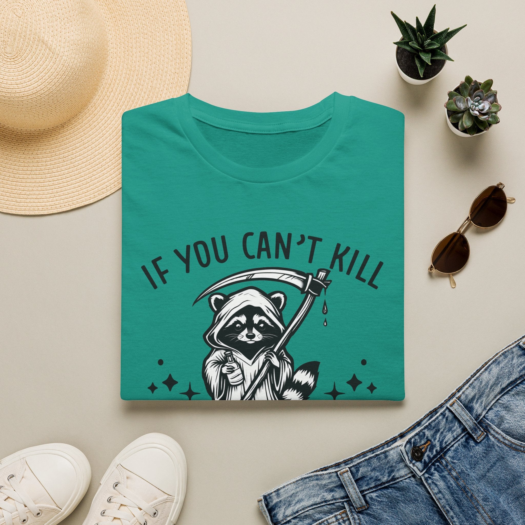 If You Can’t Kill Raccoon Tee — Funny Grim Reaper Graphic T-Shirt