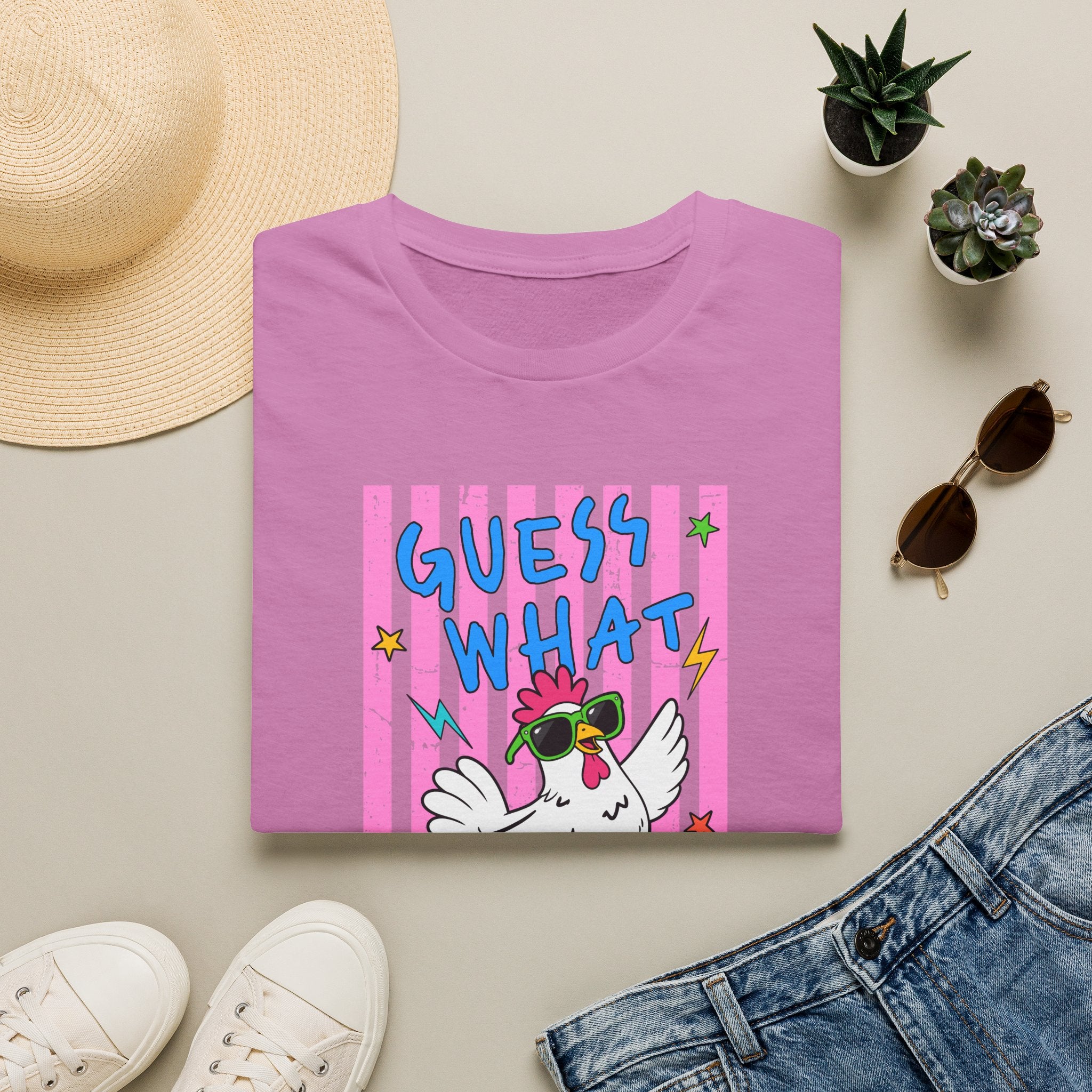 T-Shirt — "Guess What" Funny Sunglasses Chicken Graphic Tee