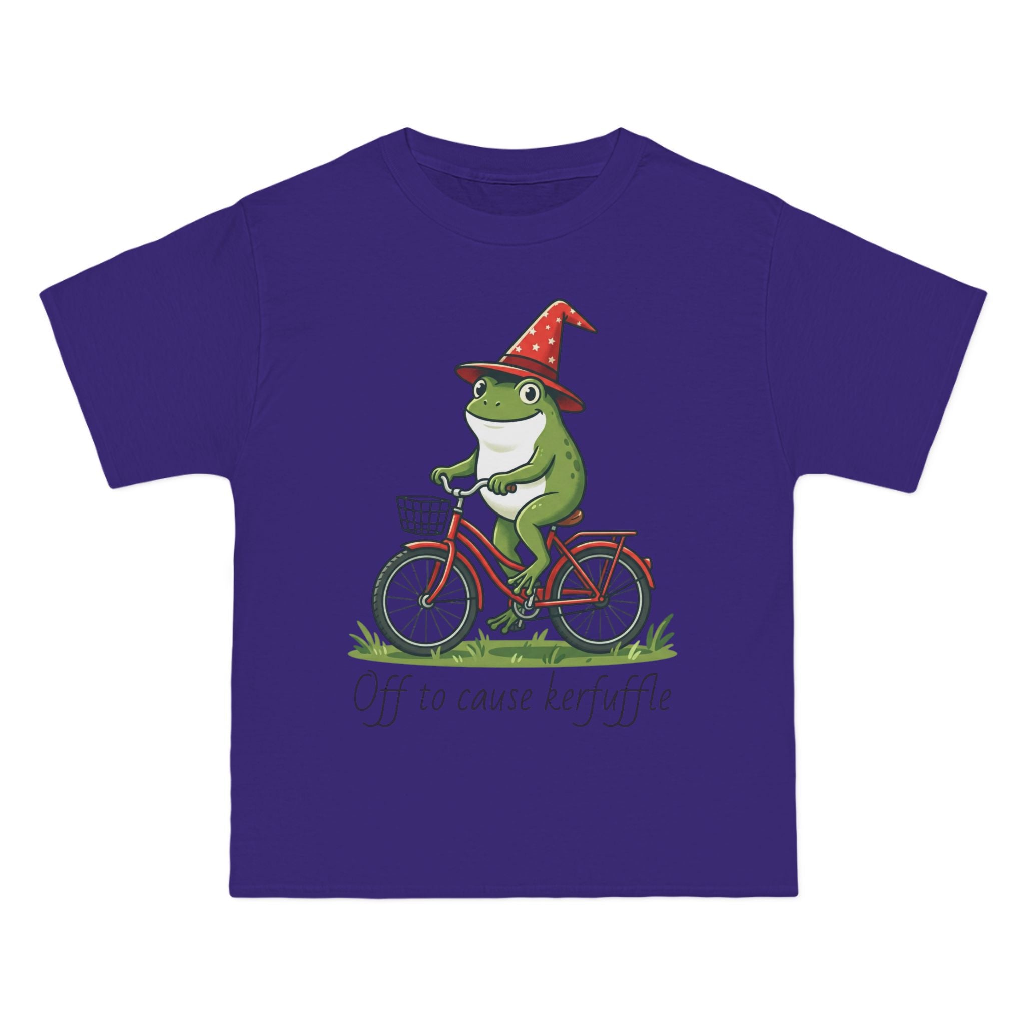 Frog on Bike T-Shirt — “Off to Cause Kerfuffle” Cute Whimsical Graphic Tee