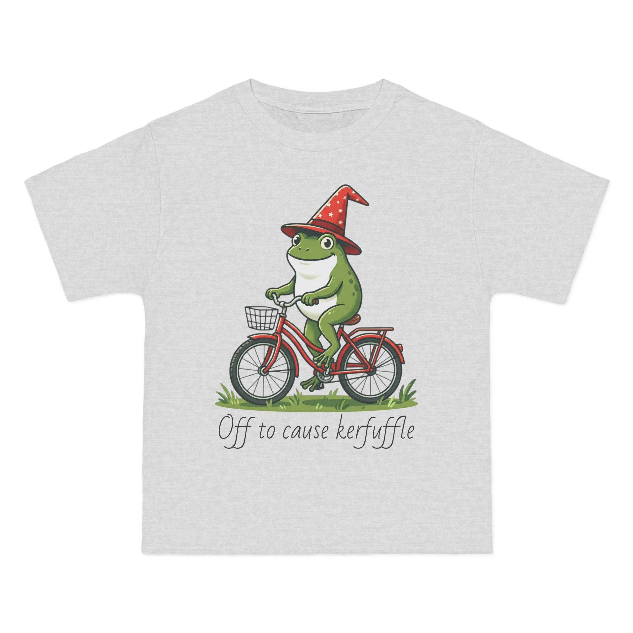 Frog on Bike T-Shirt — “Off to Cause Kerfuffle” Cute Whimsical Graphic Tee