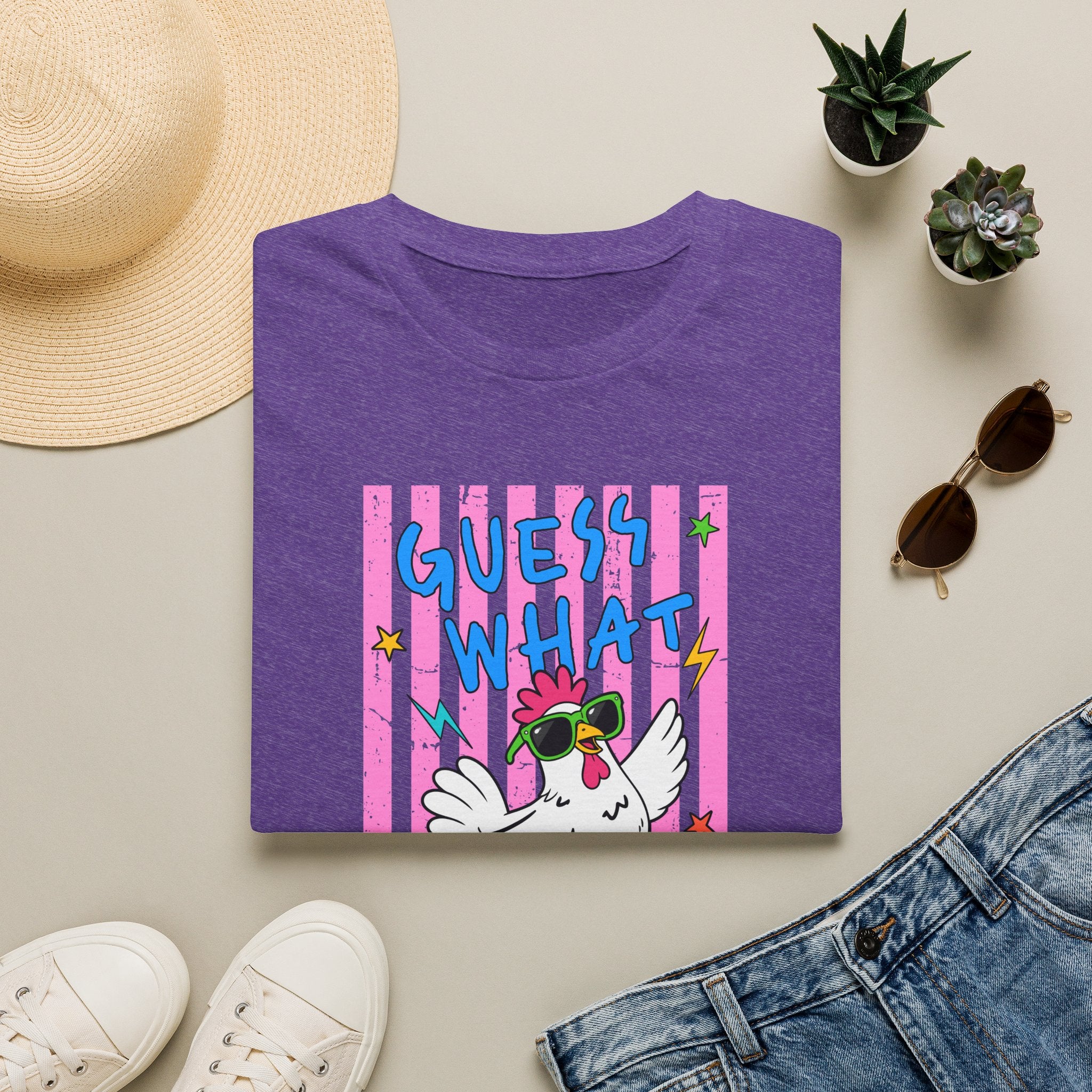 T-Shirt — "Guess What" Funny Sunglasses Chicken Graphic Tee