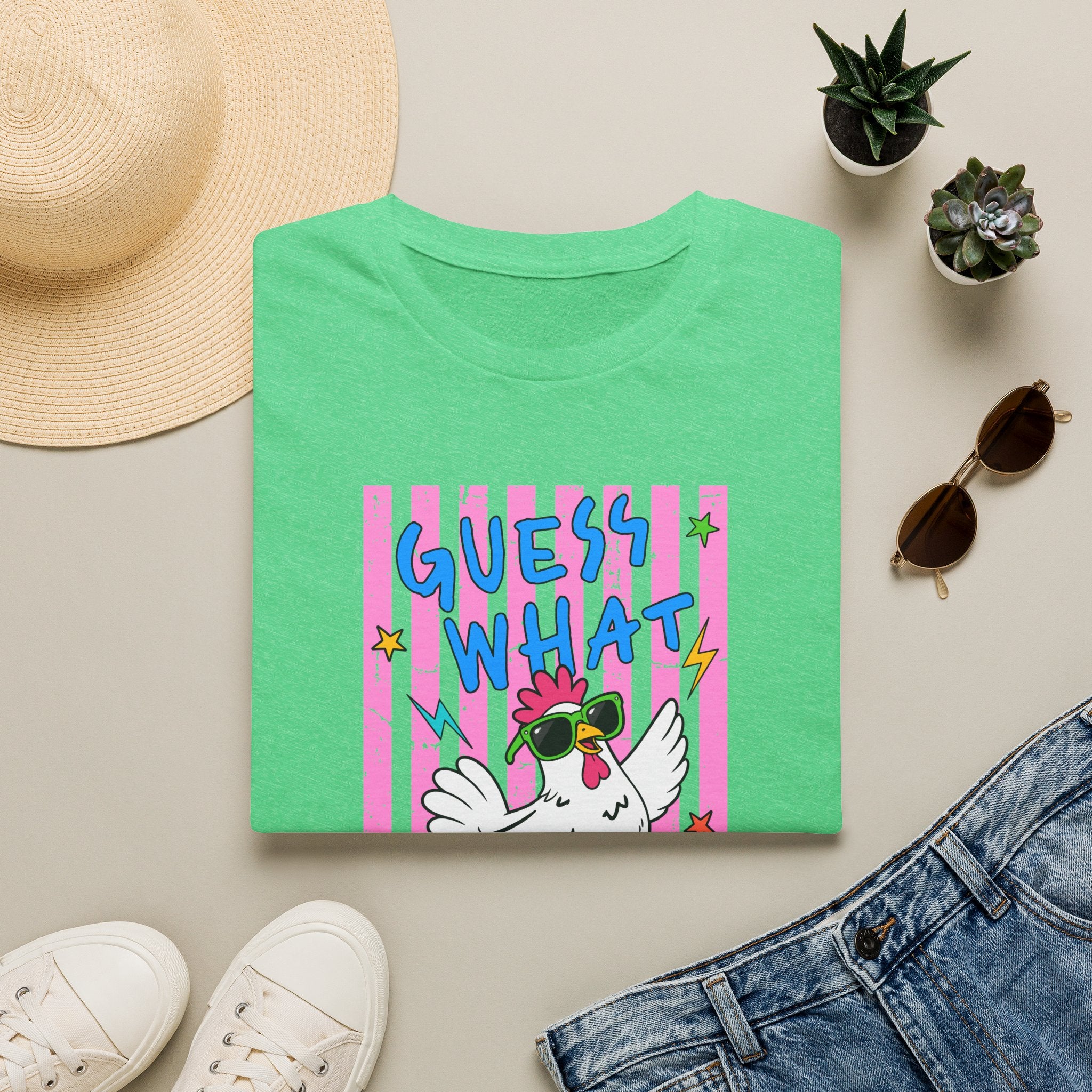 T-Shirt — "Guess What" Funny Sunglasses Chicken Graphic Tee