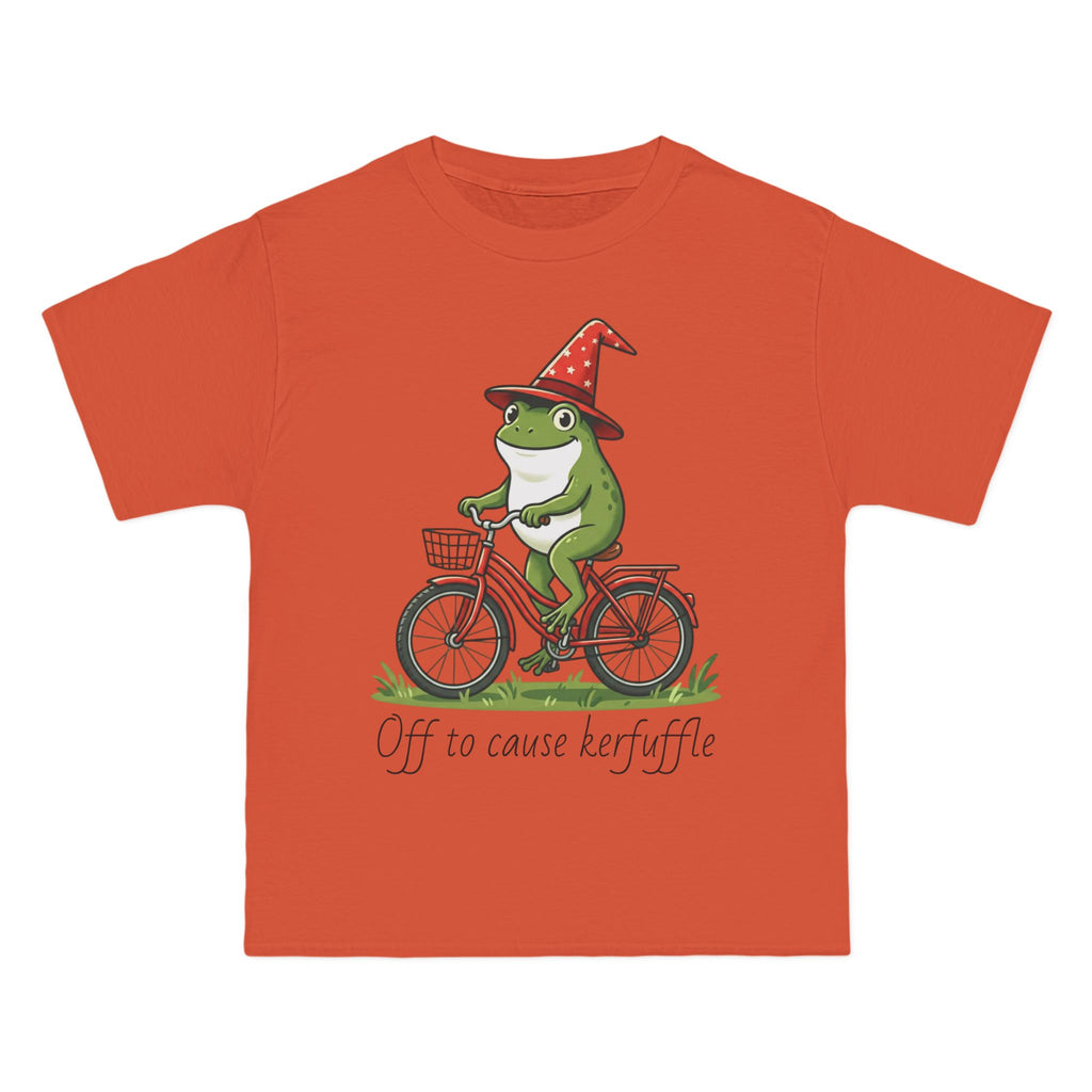 Frog on Bike T-Shirt — “Off to Cause Kerfuffle” Cute Whimsical Graphic Tee