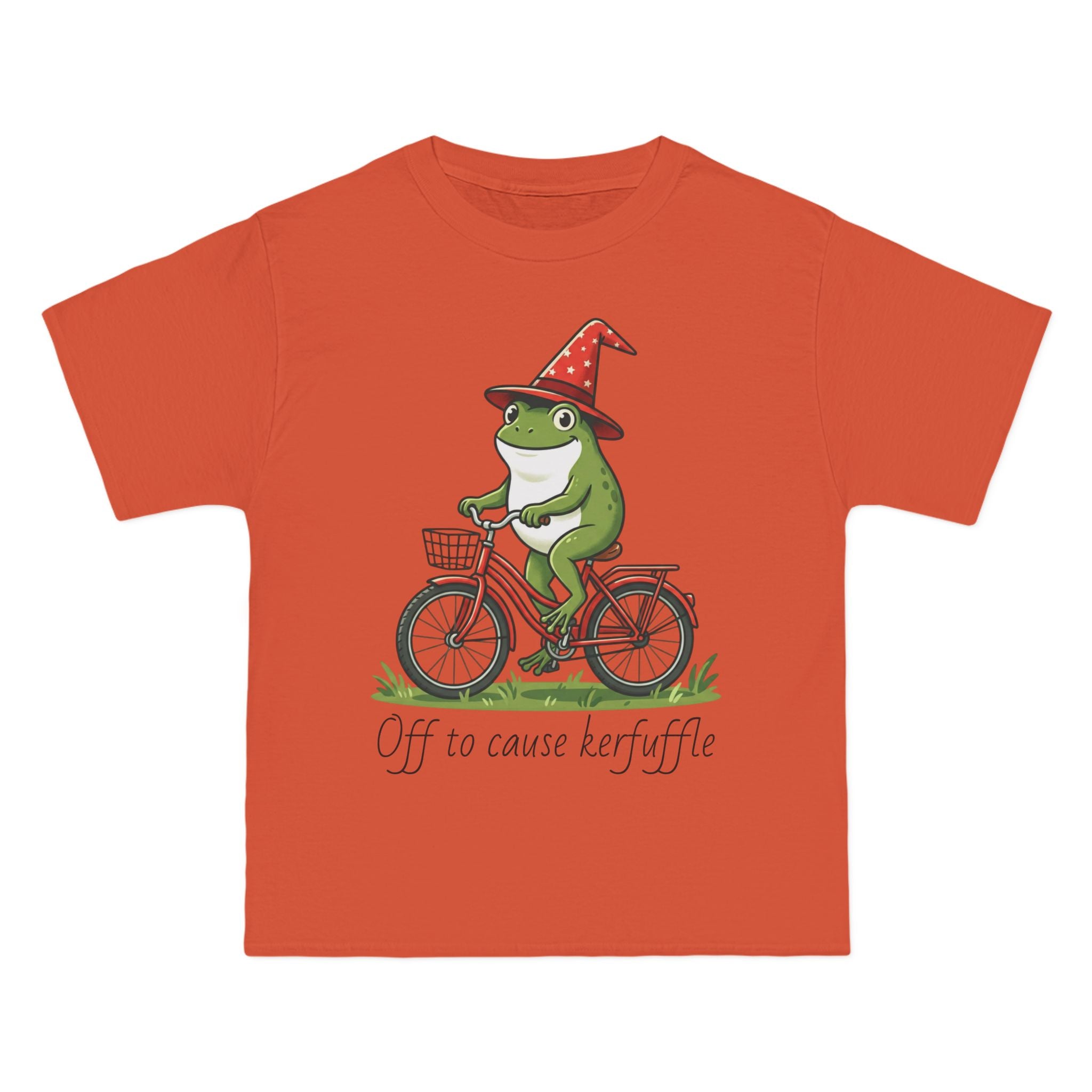 Frog on Bike T-Shirt — “Off to Cause Kerfuffle” Cute Whimsical Graphic Tee