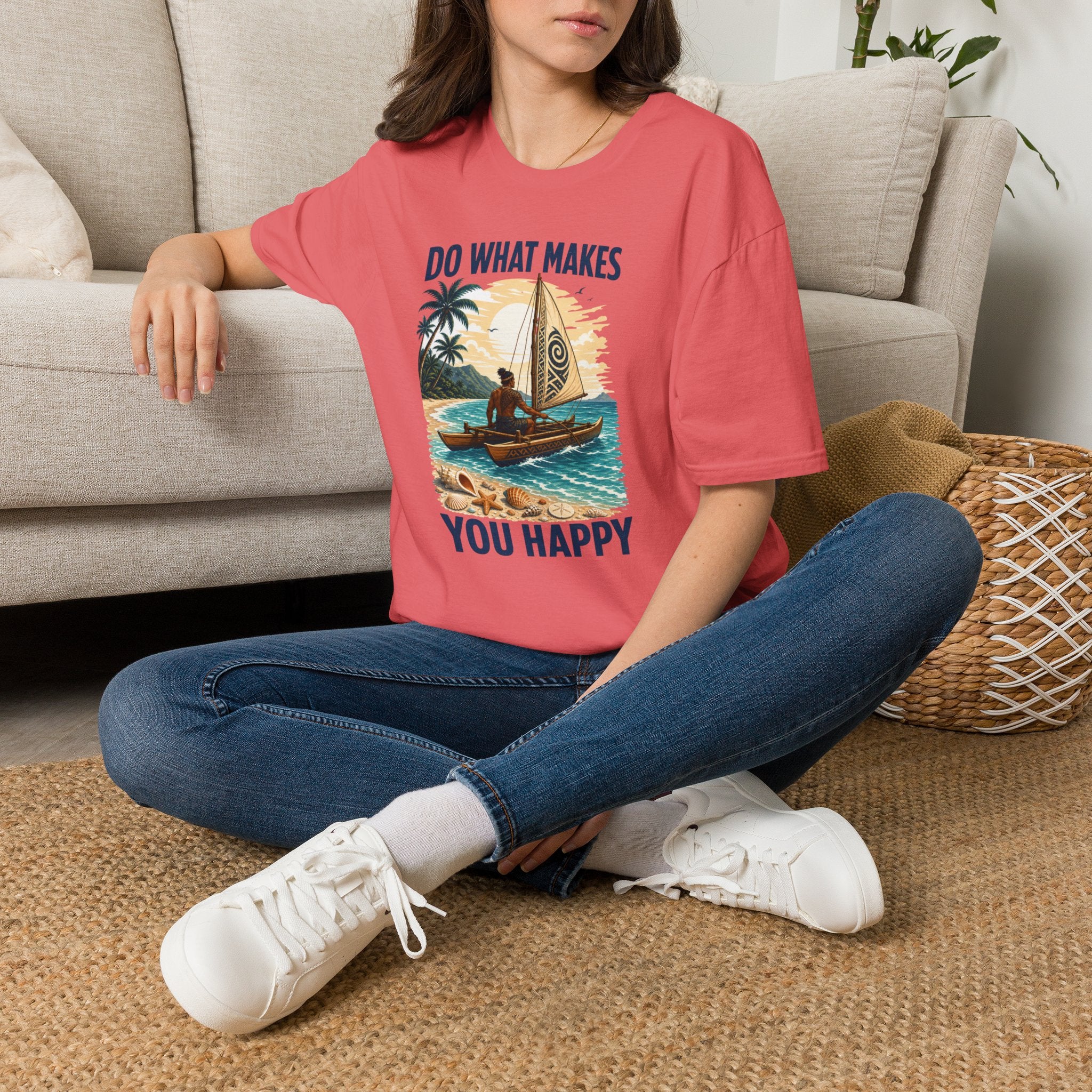 T-Shirt — "Do What Makes You Happy" Catamaran Sailboat Tropical Graphic Tee