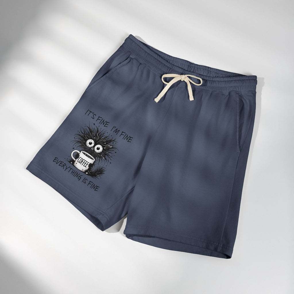 Sweat Shorts "It's Fine I'm Fine" Fuzzy Coffee Monster Graphic