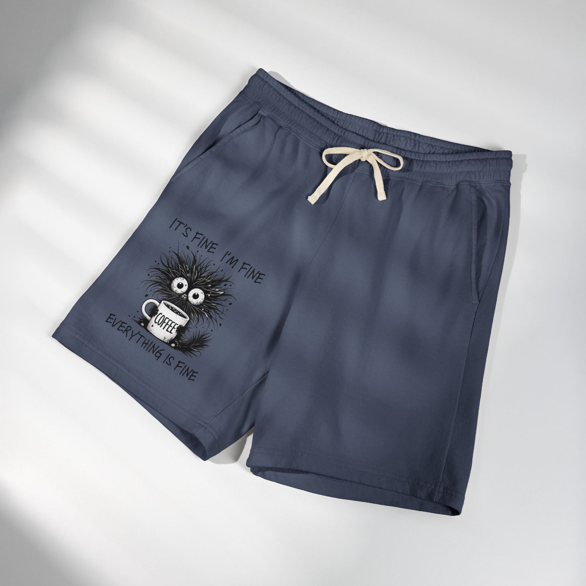 Sweat Shorts "It's Fine I'm Fine" Fuzzy Coffee Monster Graphic