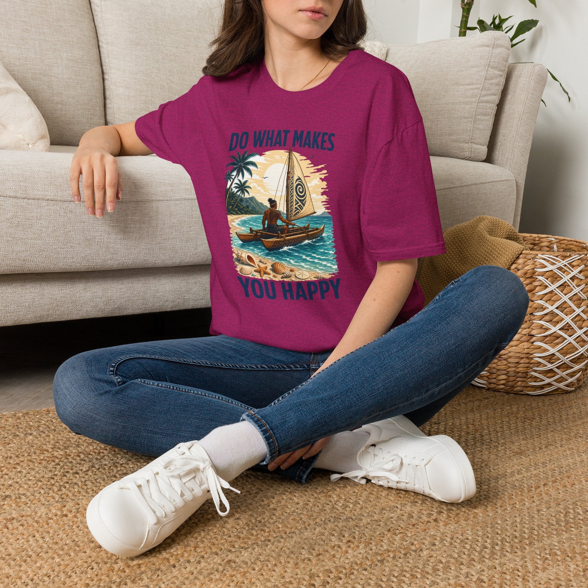 T-Shirt — "Do What Makes You Happy" Catamaran Sailboat Tropical Graphic Tee