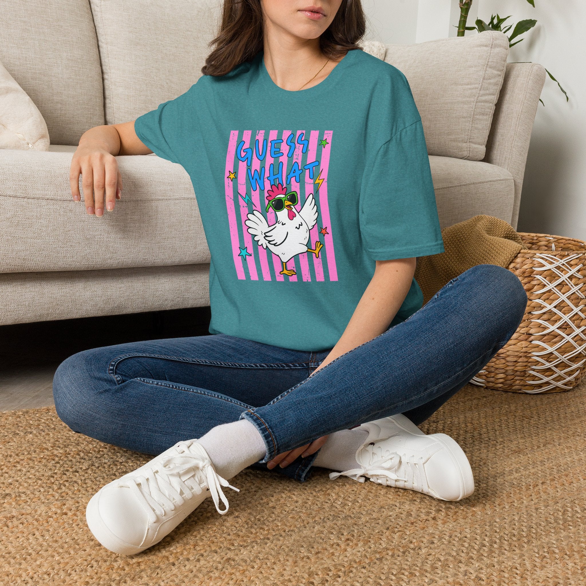 T-Shirt — "Guess What" Funny Sunglasses Chicken Graphic Tee