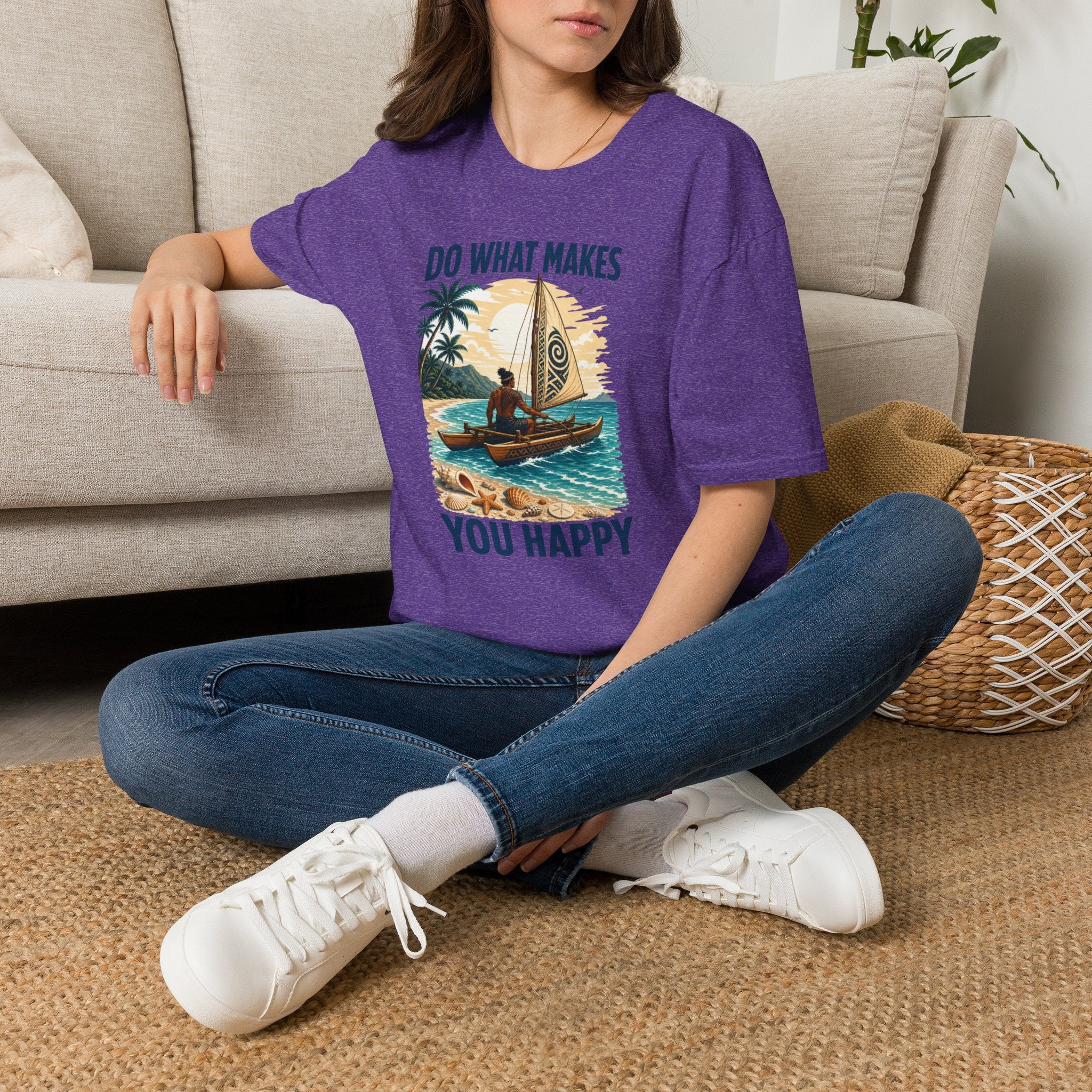 T-Shirt — "Do What Makes You Happy" Catamaran Sailboat Tropical Graphic Tee