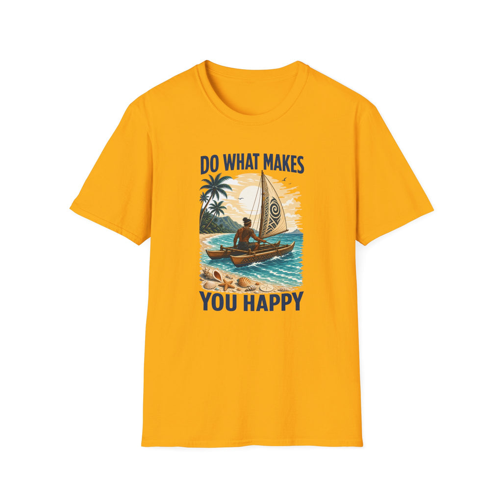 T-Shirt — "Do What Makes You Happy" Catamaran Sailboat Tropical Graphic Tee