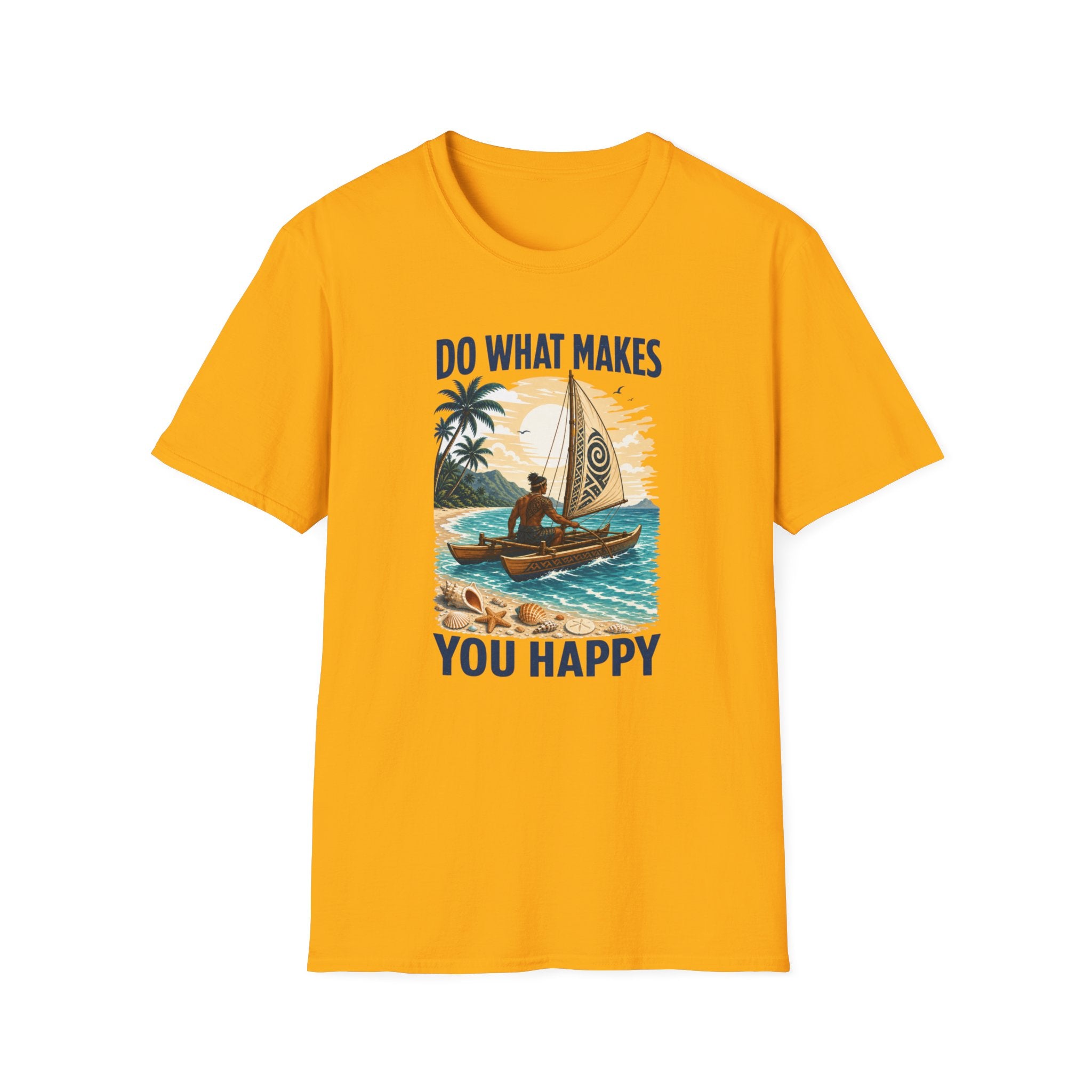 T-Shirt — "Do What Makes You Happy" Catamaran Sailboat Tropical Graphic Tee