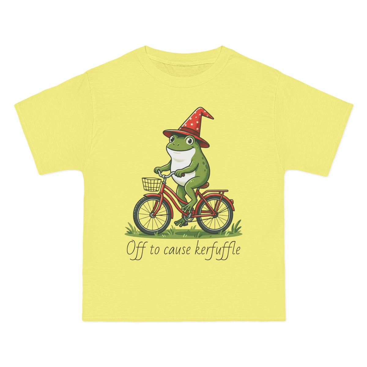Frog on Bike T-Shirt — “Off to Cause Kerfuffle” Cute Whimsical Graphic Tee