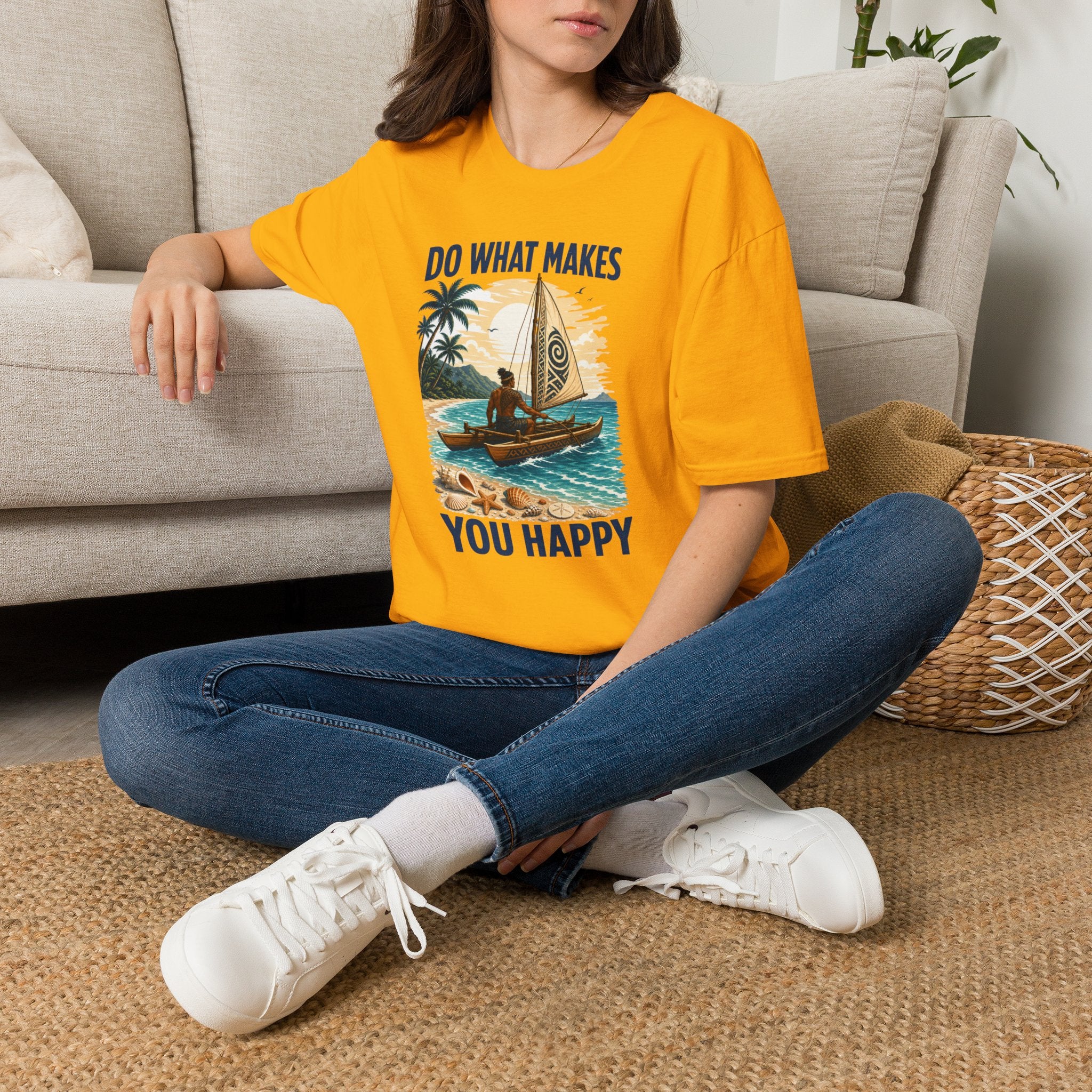 T-Shirt — "Do What Makes You Happy" Catamaran Sailboat Tropical Graphic Tee