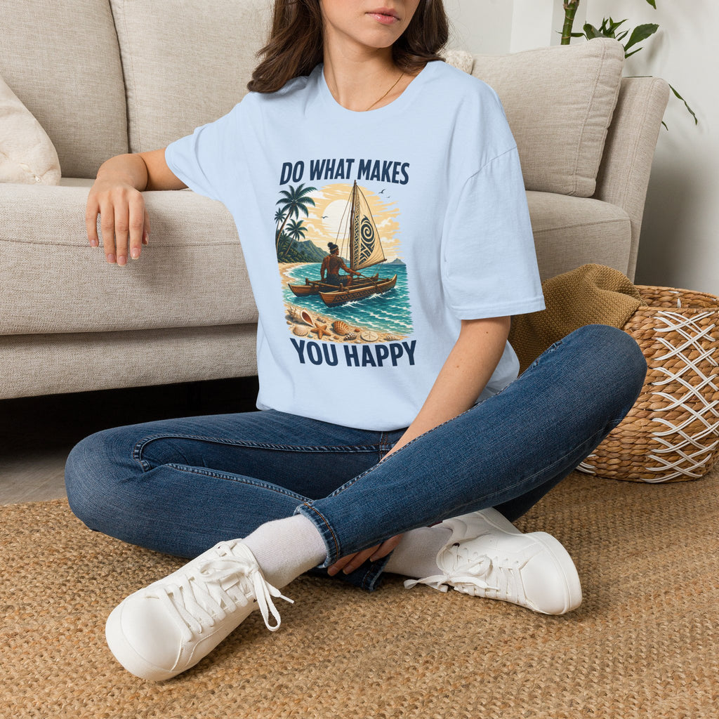 T-Shirt — "Do What Makes You Happy" Catamaran Sailboat Tropical Graphic Tee