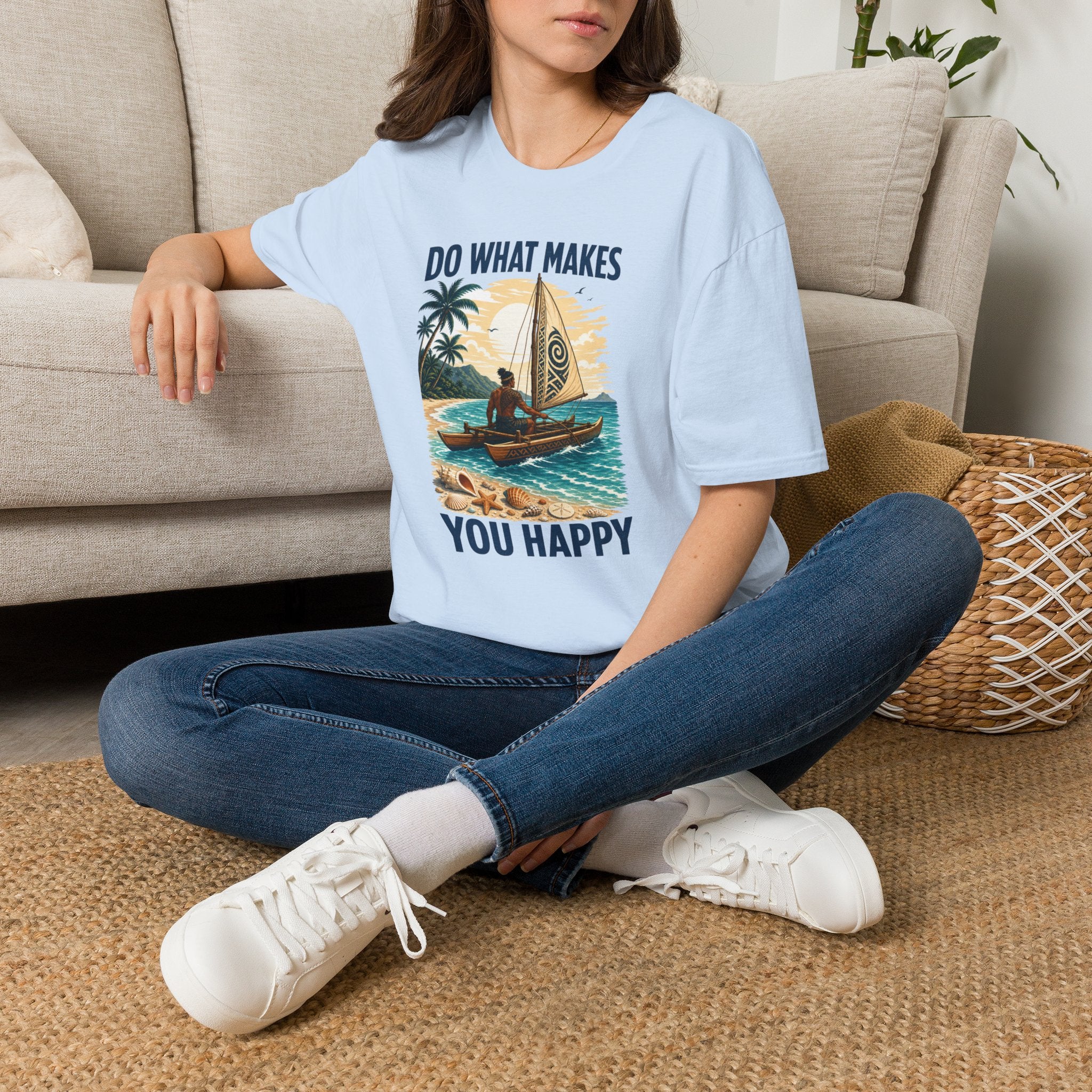 T-Shirt — "Do What Makes You Happy" Catamaran Sailboat Tropical Graphic Tee