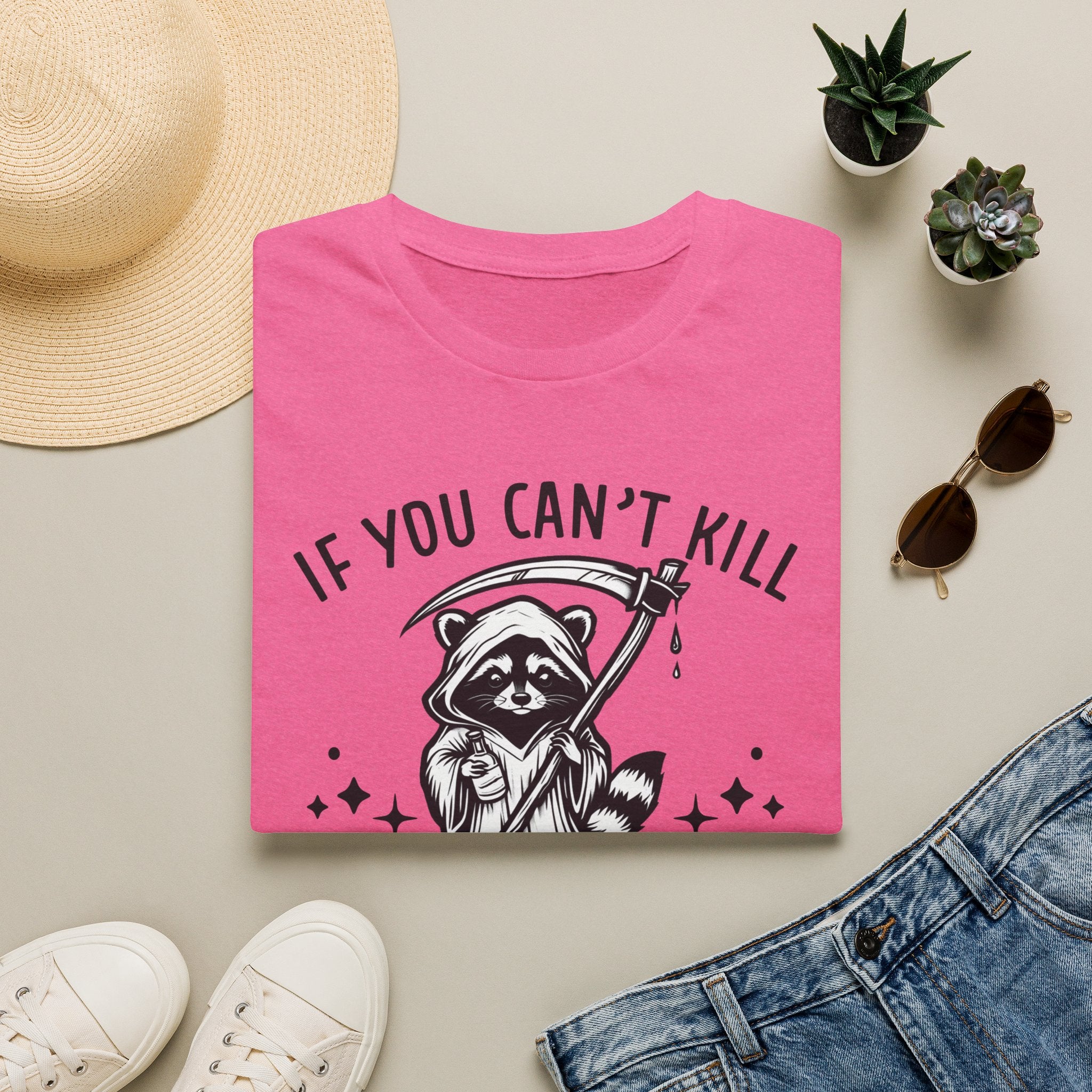 If You Can’t Kill Raccoon Tee — Funny Grim Reaper Graphic T-Shirt