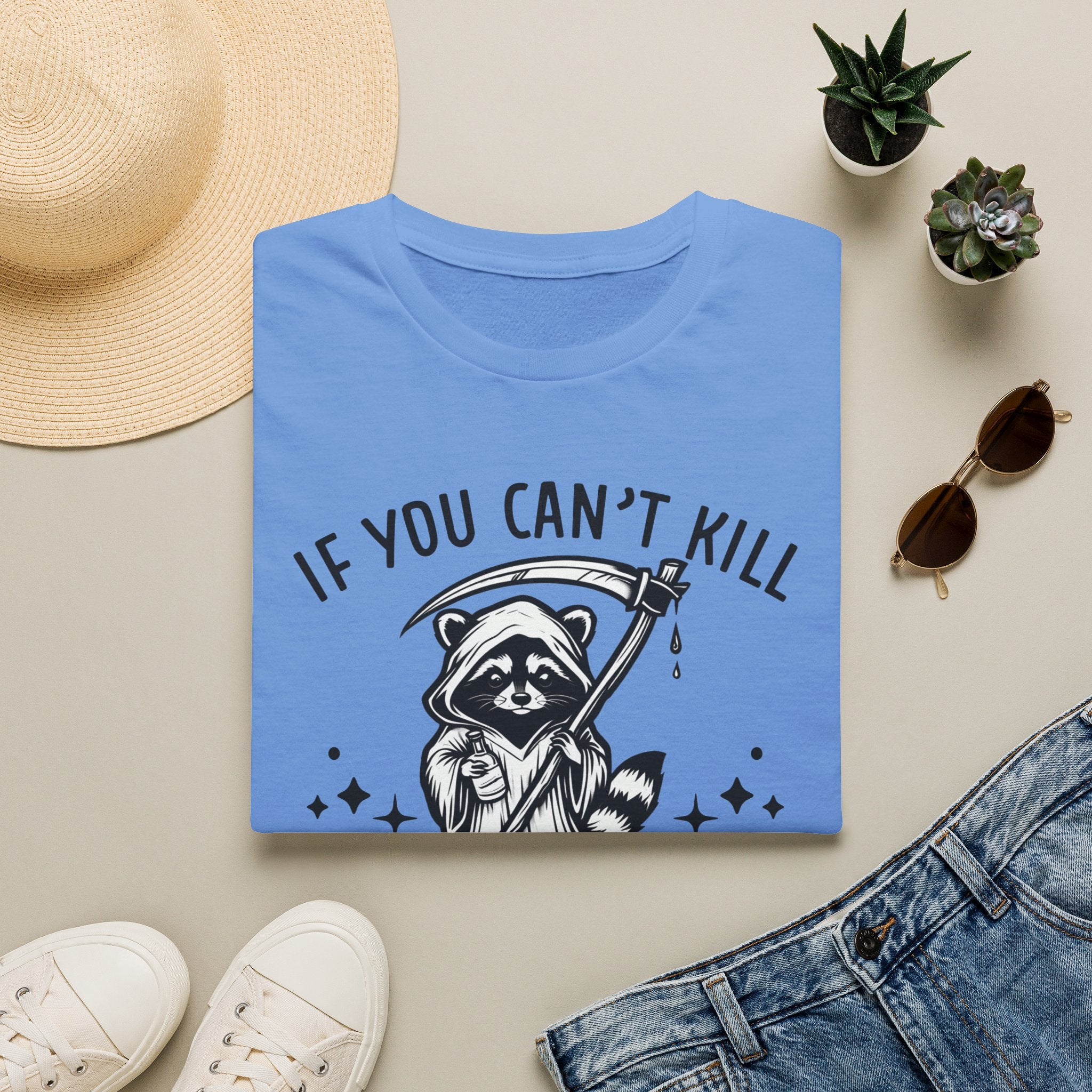 If You Can’t Kill Raccoon Tee — Funny Grim Reaper Graphic T-Shirt
