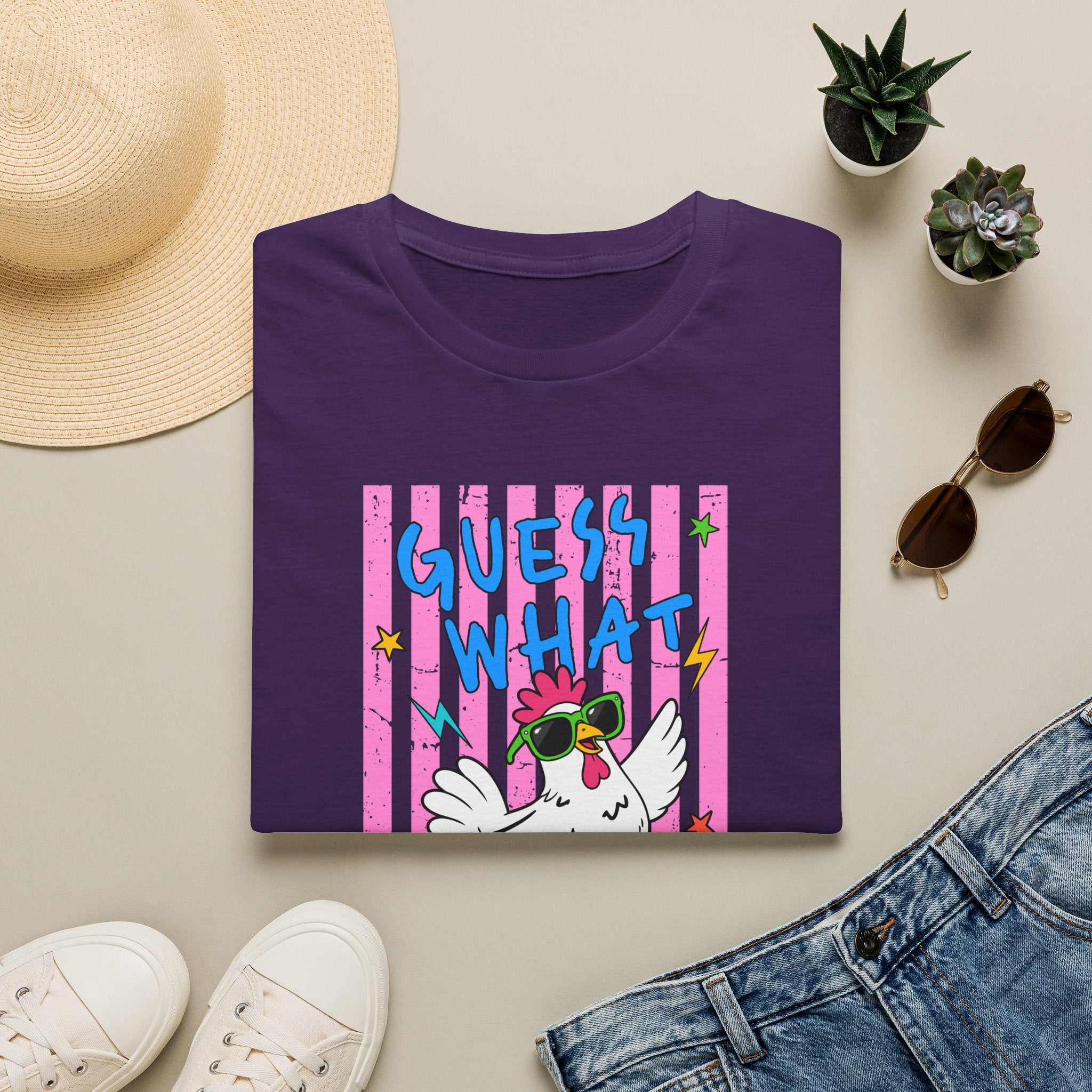T-Shirt — "Guess What" Funny Sunglasses Chicken Graphic Tee
