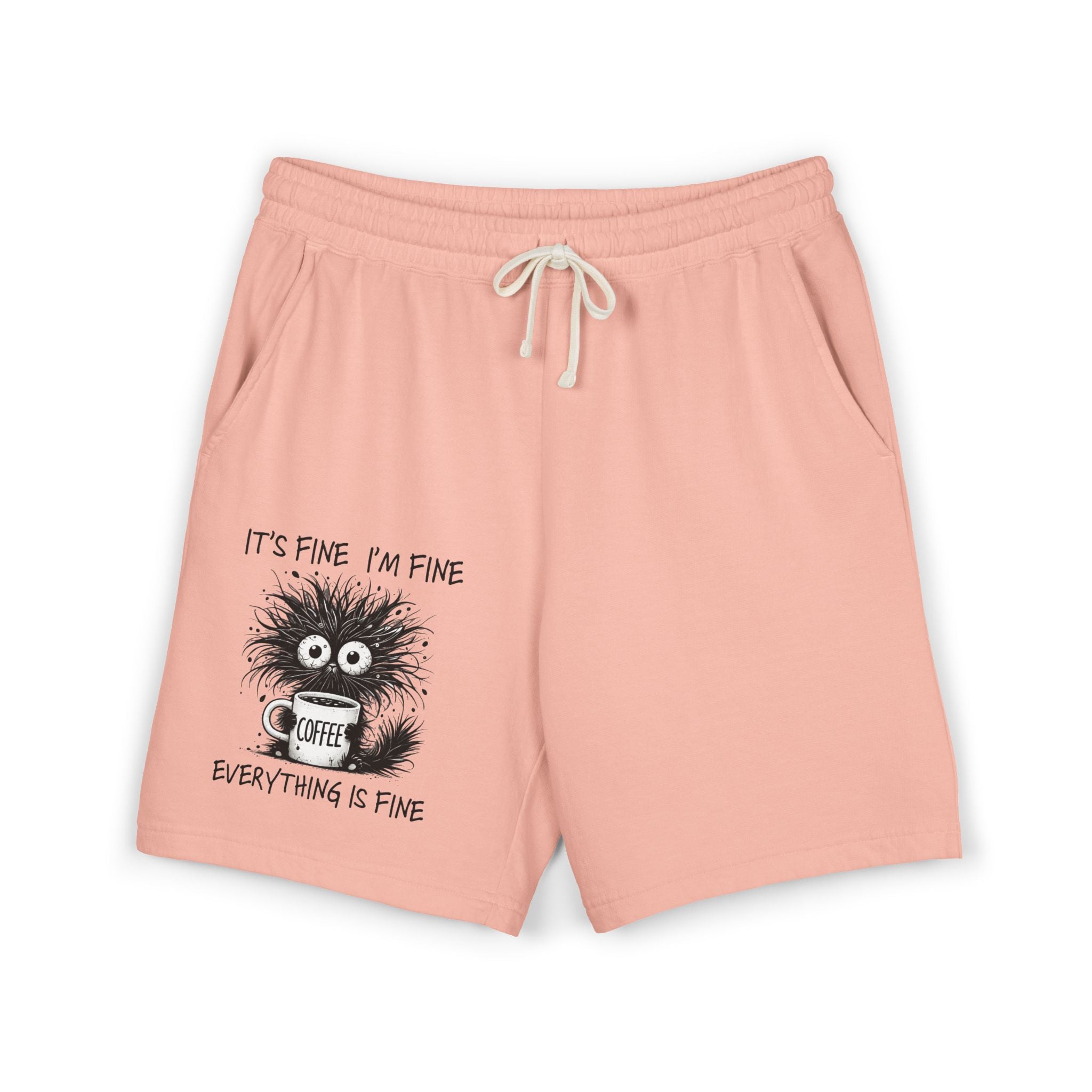 Sweat Shorts "It's Fine I'm Fine" Fuzzy Coffee Monster Graphic