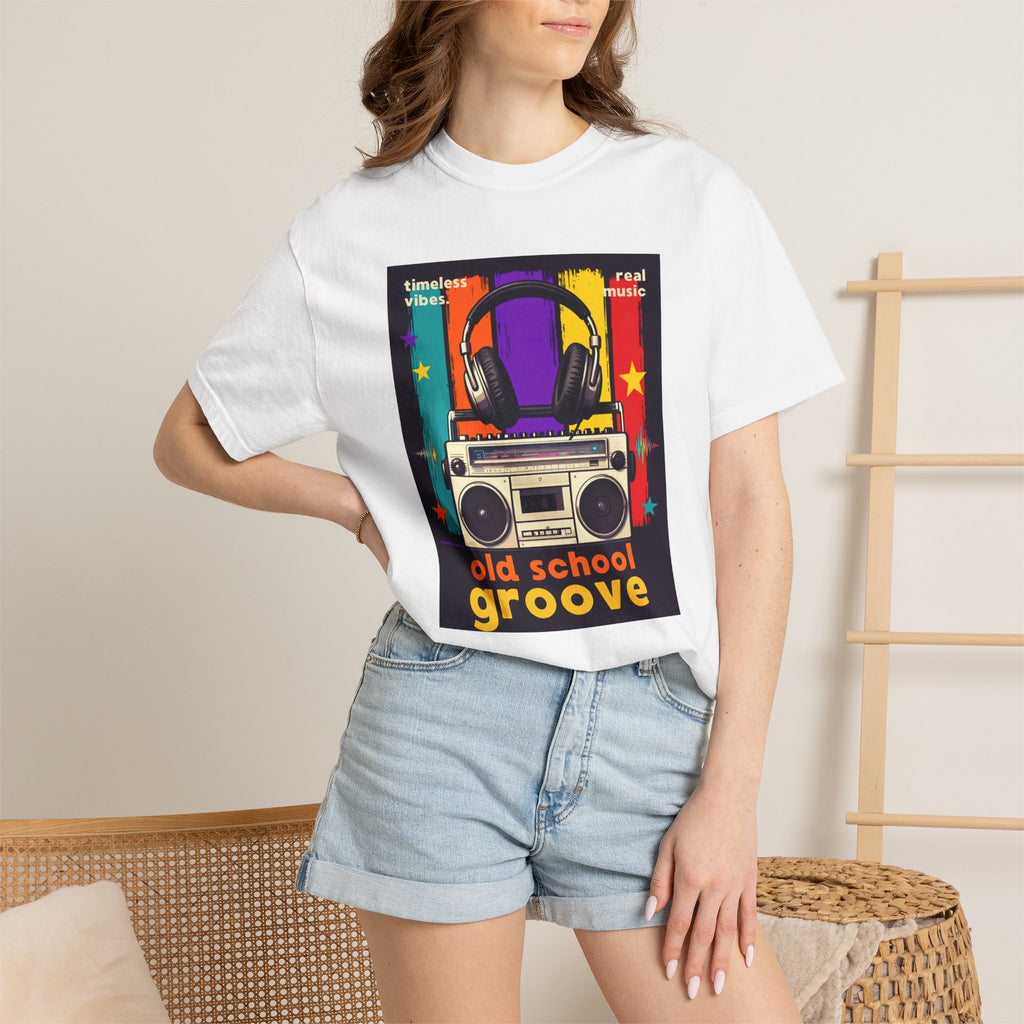 Old School Groove T-Shirt — Retro Boombox & Headphones Vintage Music Tee 80s 90s nostalgia