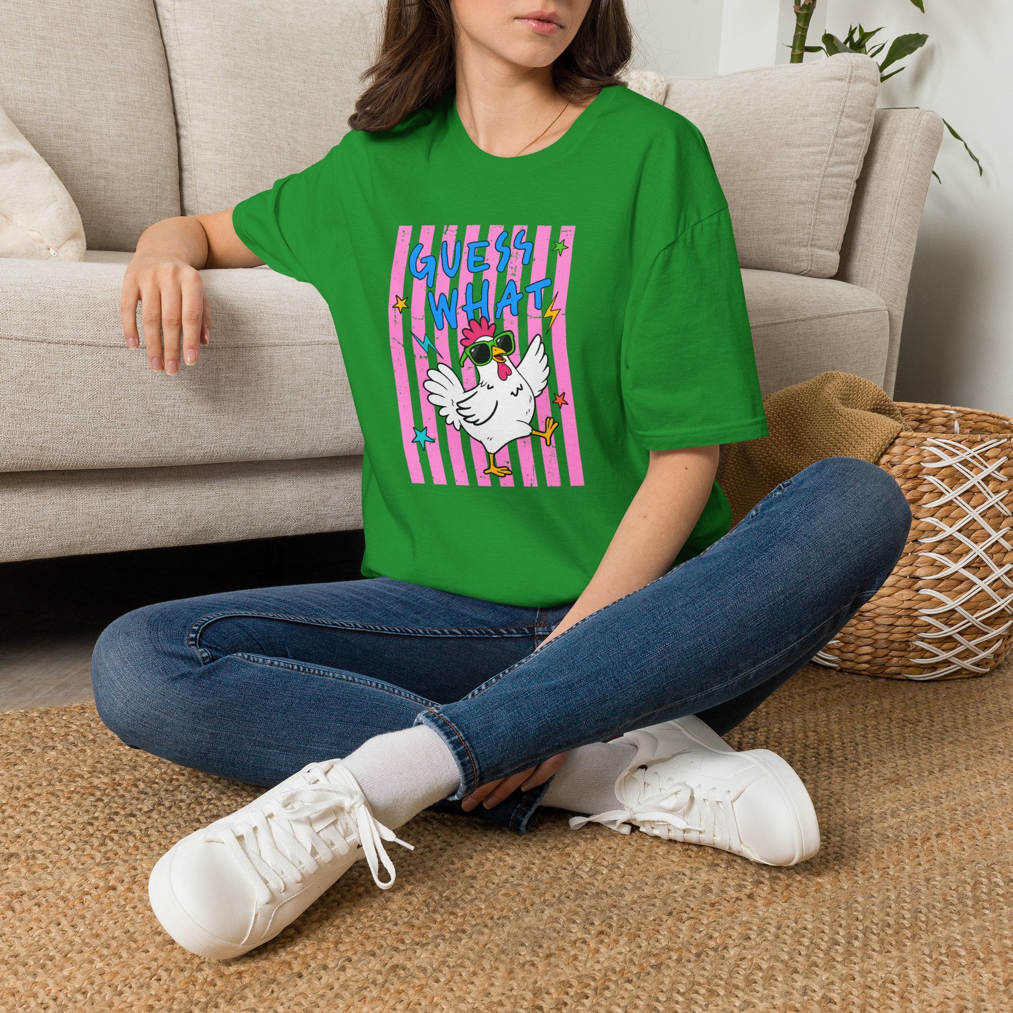 T-Shirt — "Guess What" Funny Sunglasses Chicken Graphic Tee