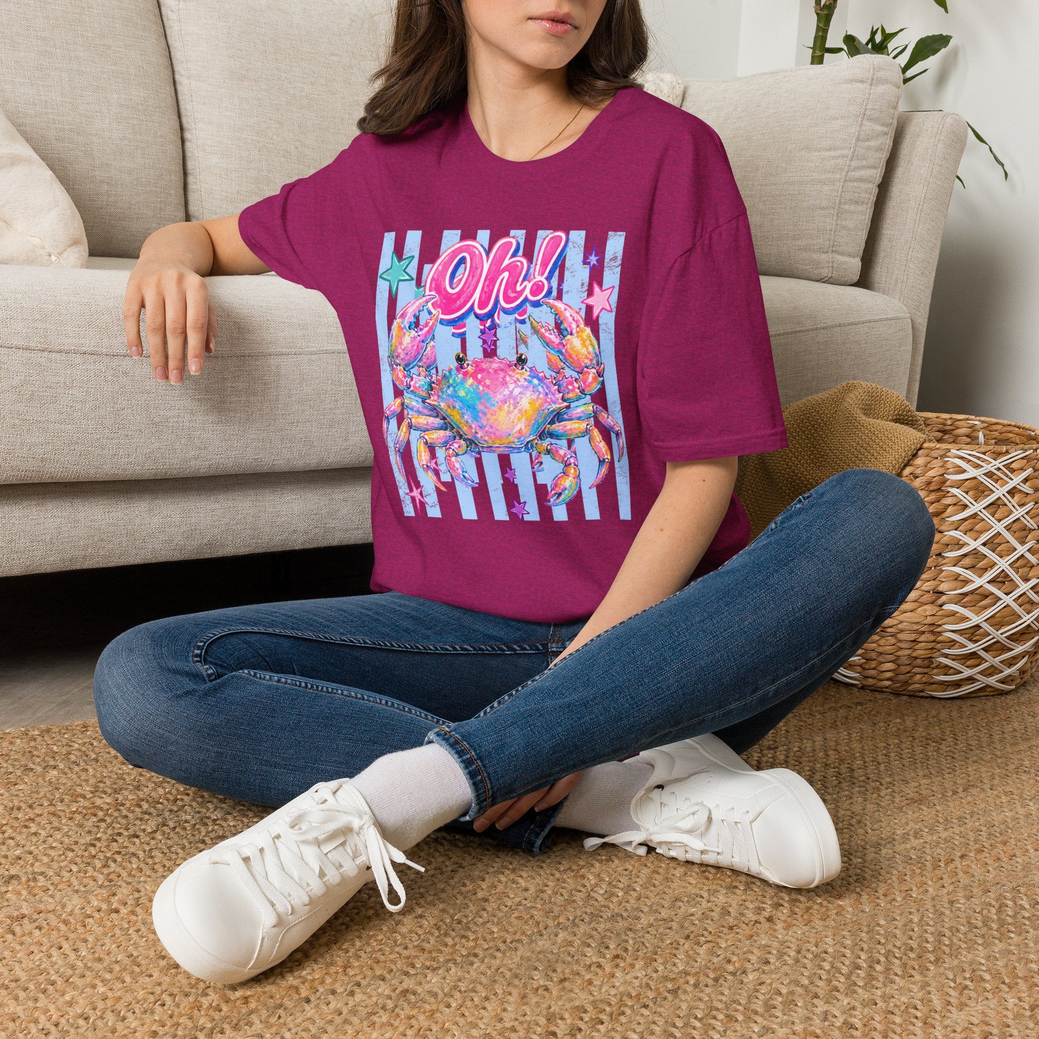 Crab "Oh!" Graphic T‑Shirt — Colorful Coastal Beach Tee