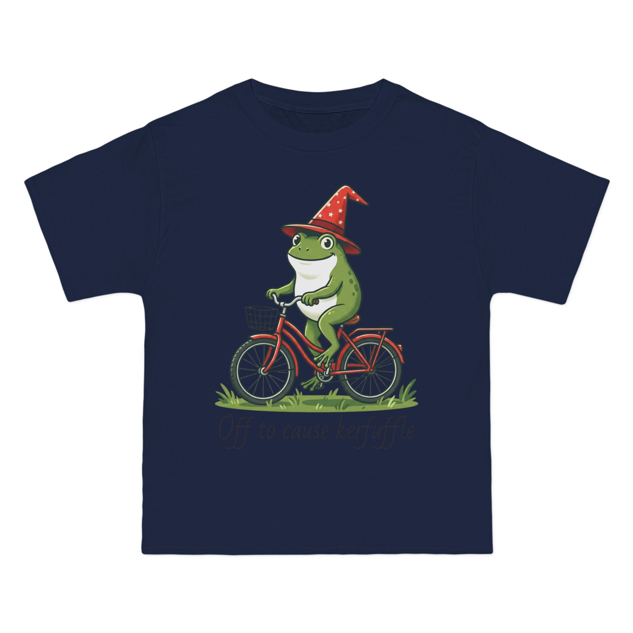 Frog on Bike T-Shirt — “Off to Cause Kerfuffle” Cute Whimsical Graphic Tee