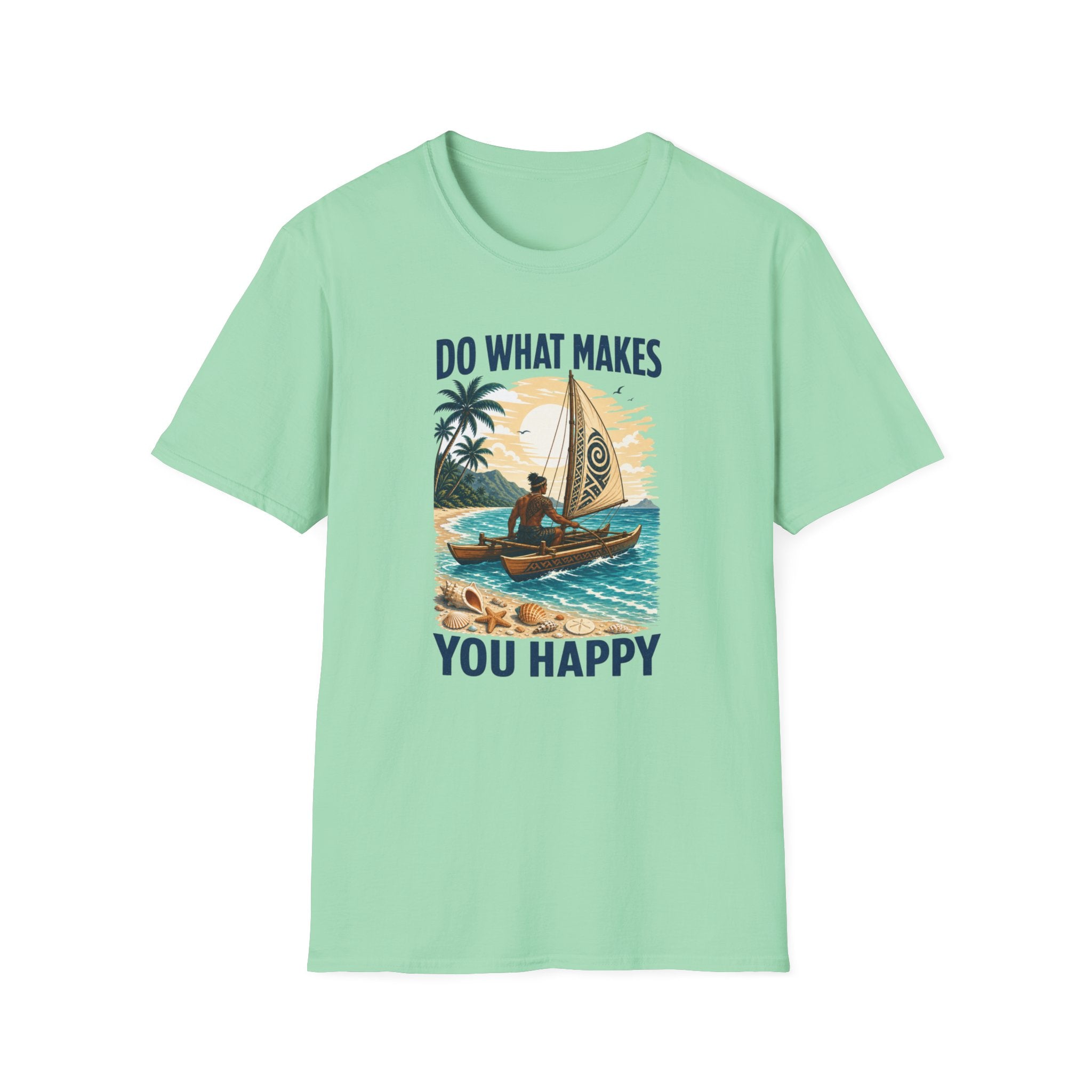 T-Shirt — "Do What Makes You Happy" Catamaran Sailboat Tropical Graphic Tee
