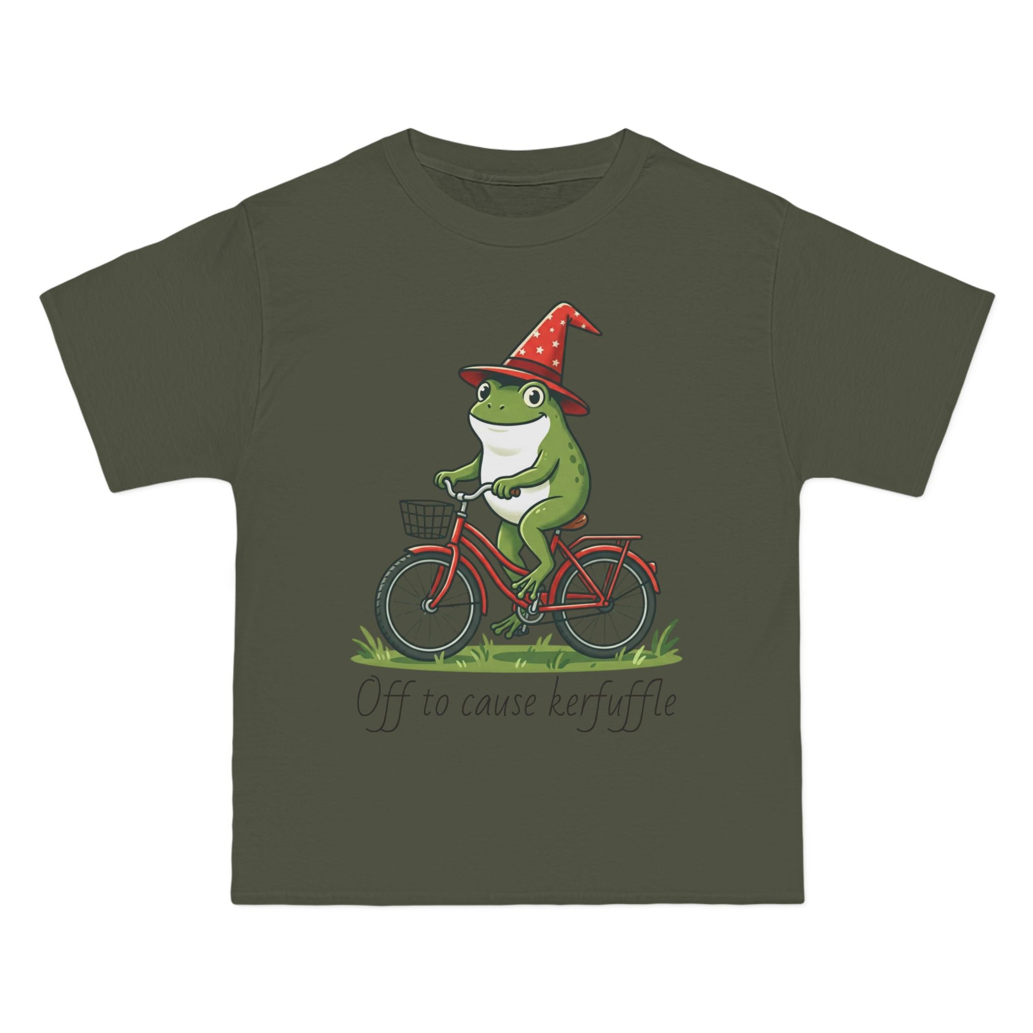 Frog on Bike T-Shirt — “Off to Cause Kerfuffle” Cute Whimsical Graphic Tee
