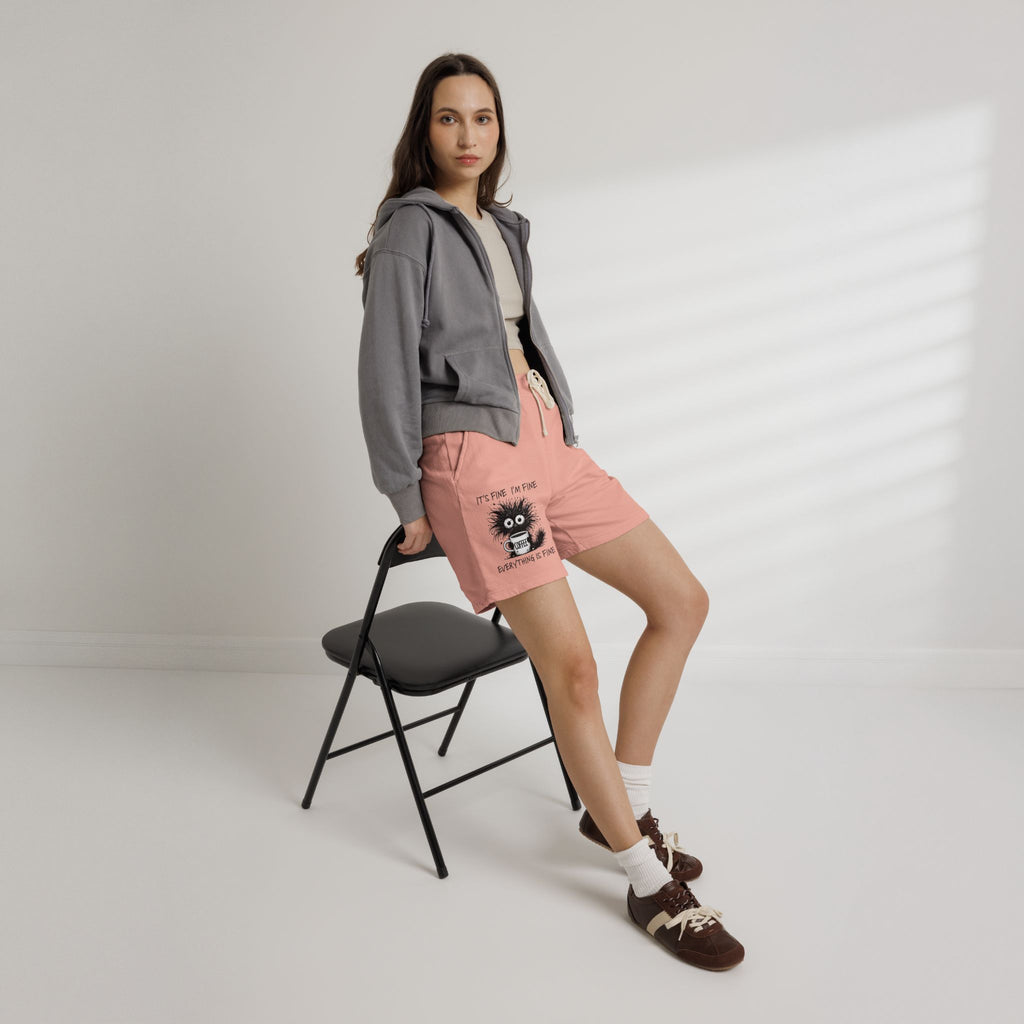 Sweat Shorts "It's Fine I'm Fine" Fuzzy Coffee Monster Graphic