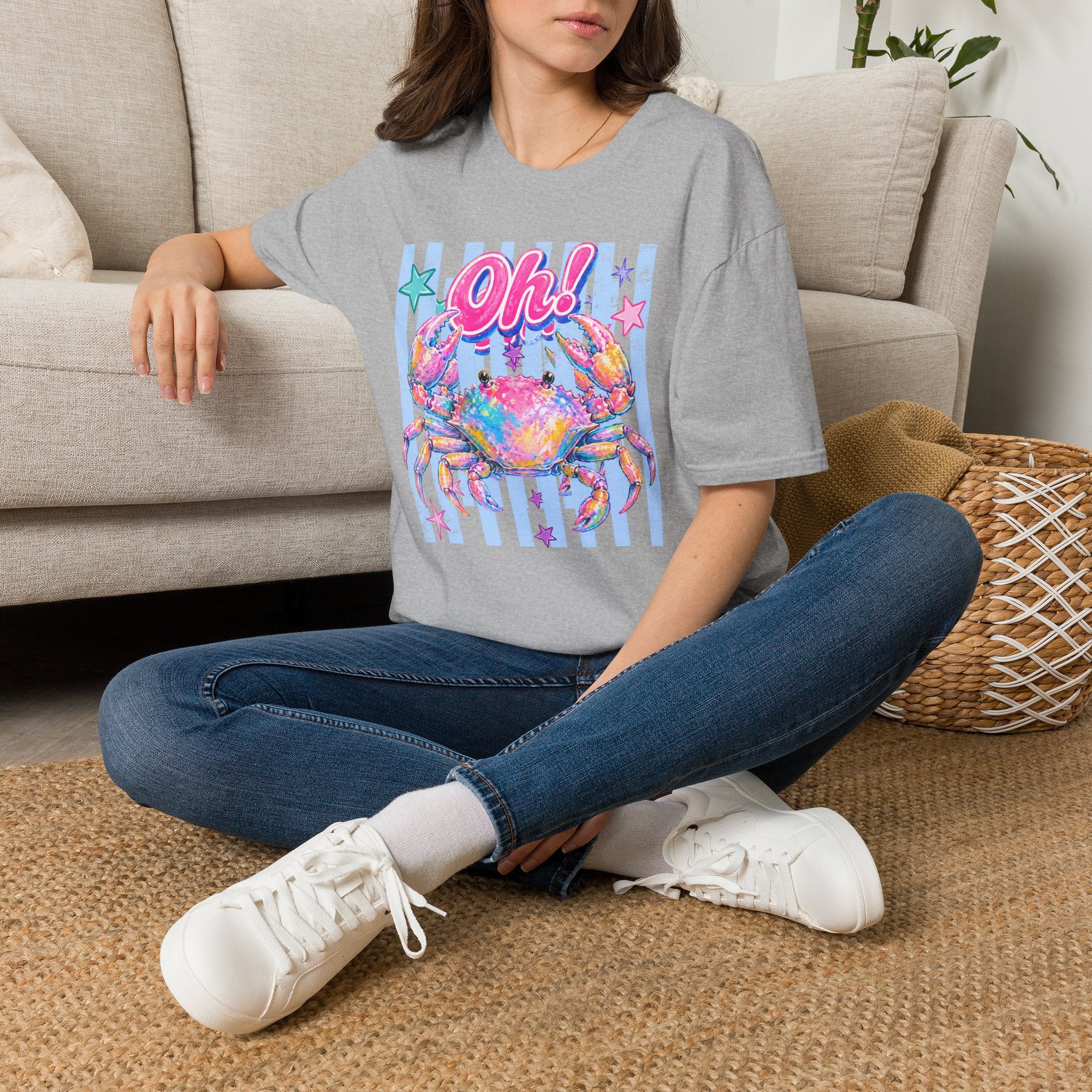 Crab "Oh!" Graphic T‑Shirt — Colorful Coastal Beach Tee