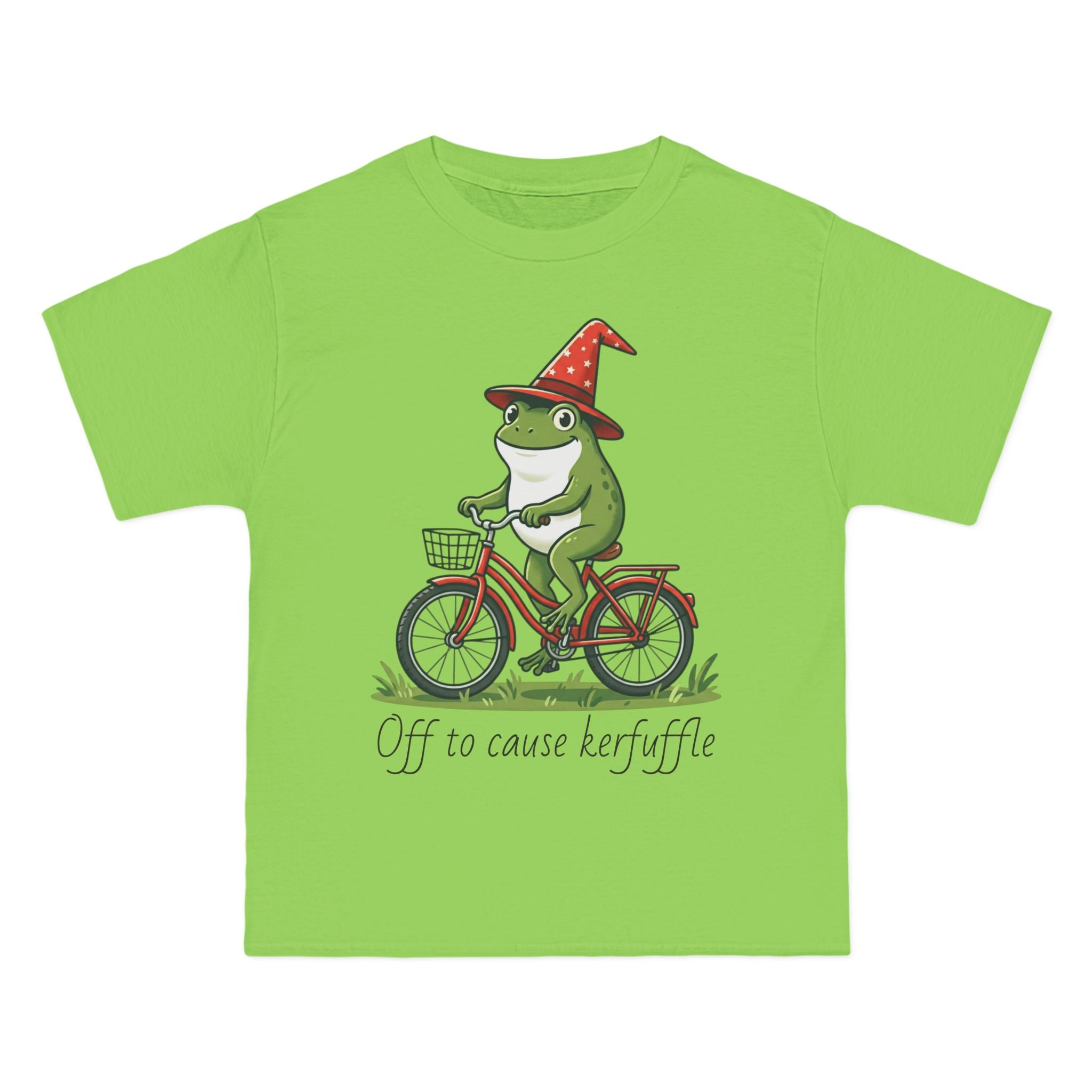 Frog on Bike T-Shirt — “Off to Cause Kerfuffle” Cute Whimsical Graphic Tee