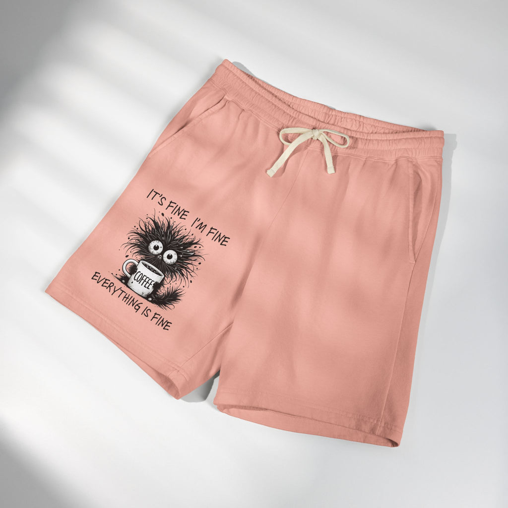 Sweat Shorts "It's Fine I'm Fine" Fuzzy Coffee Monster Graphic