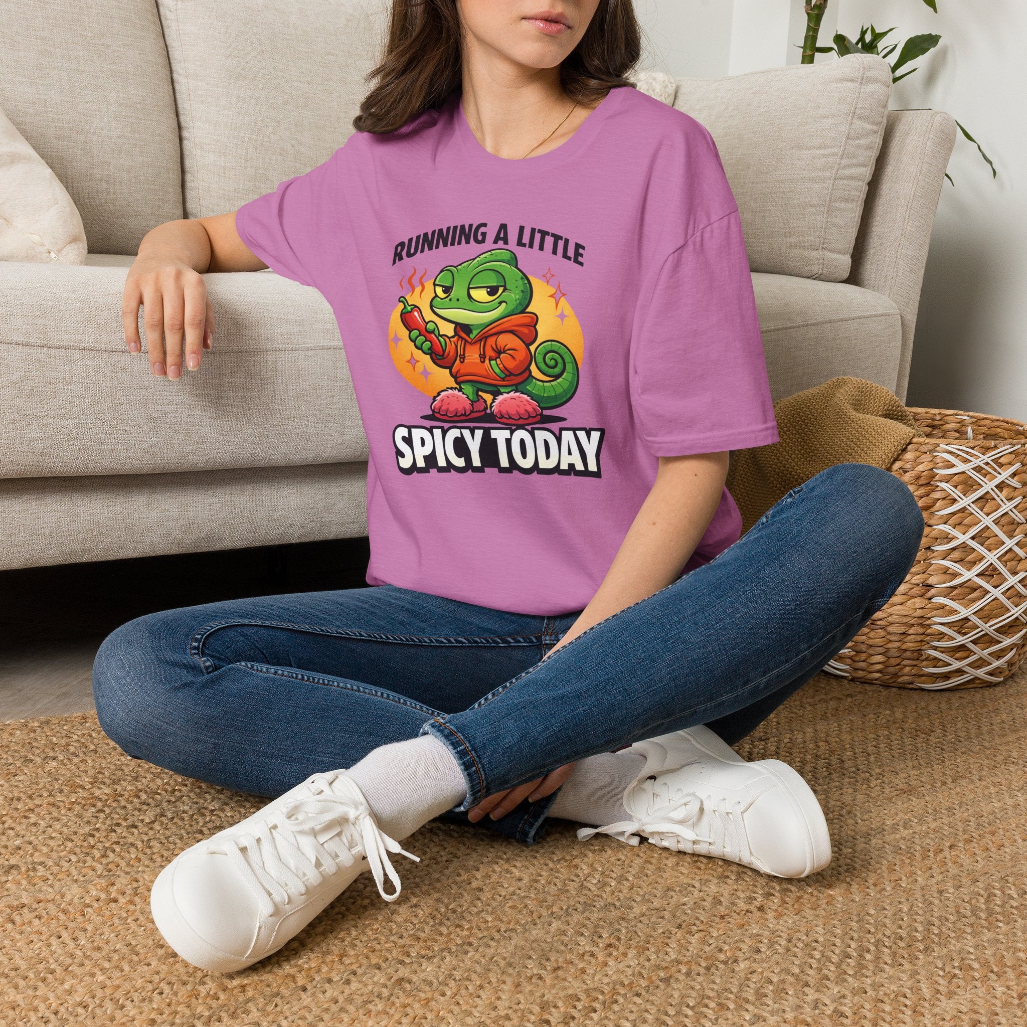 T-Shirt — "Running a Little Spicy Today" Cute Chameleon Graphic Tee