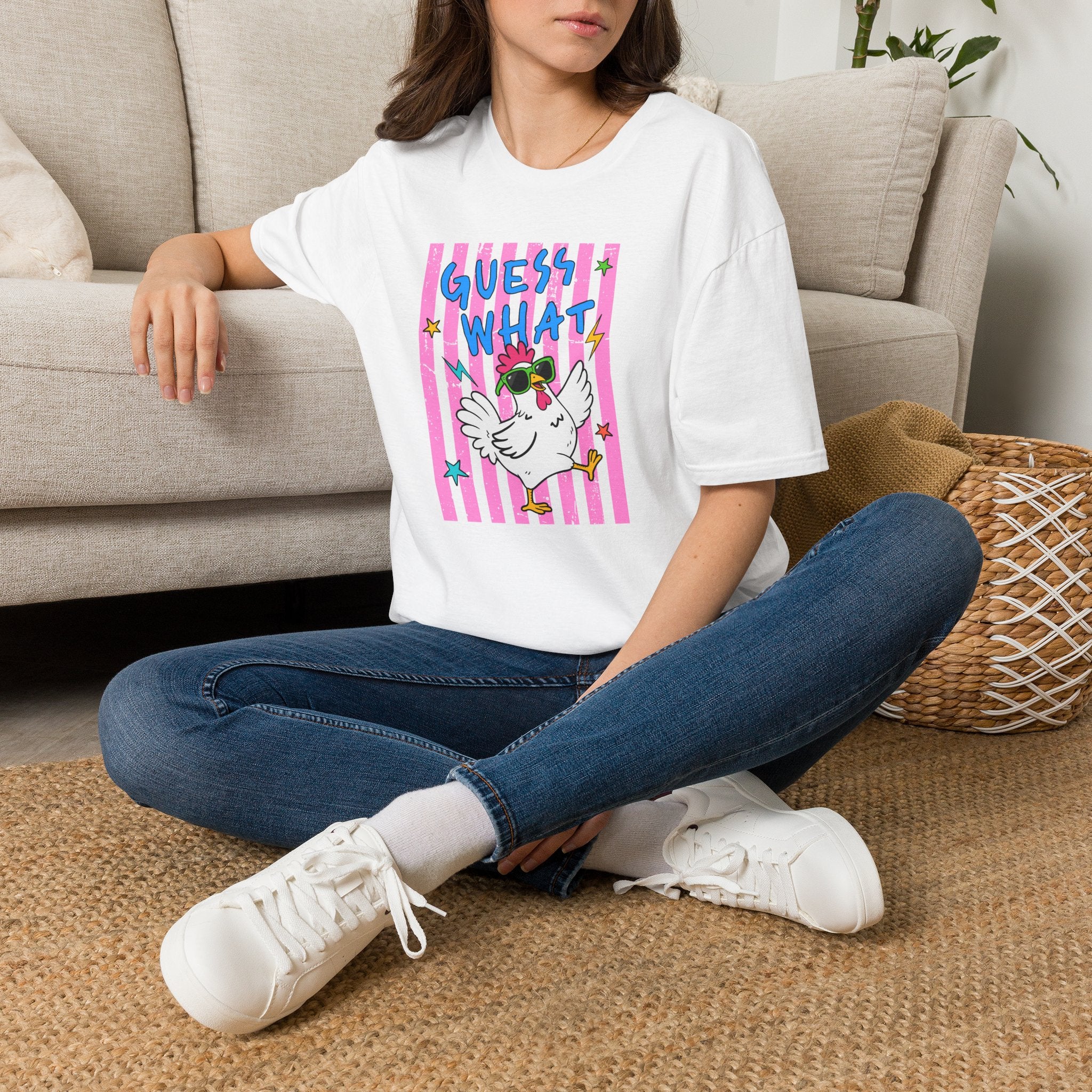 T-Shirt — "Guess What" Funny Sunglasses Chicken Graphic Tee